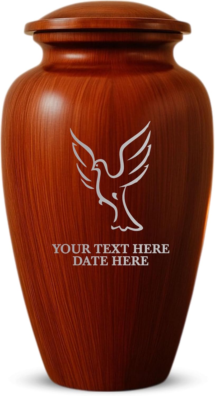 Custom Cremation Urn with Painted Wood Finish and Engraved Dove Design