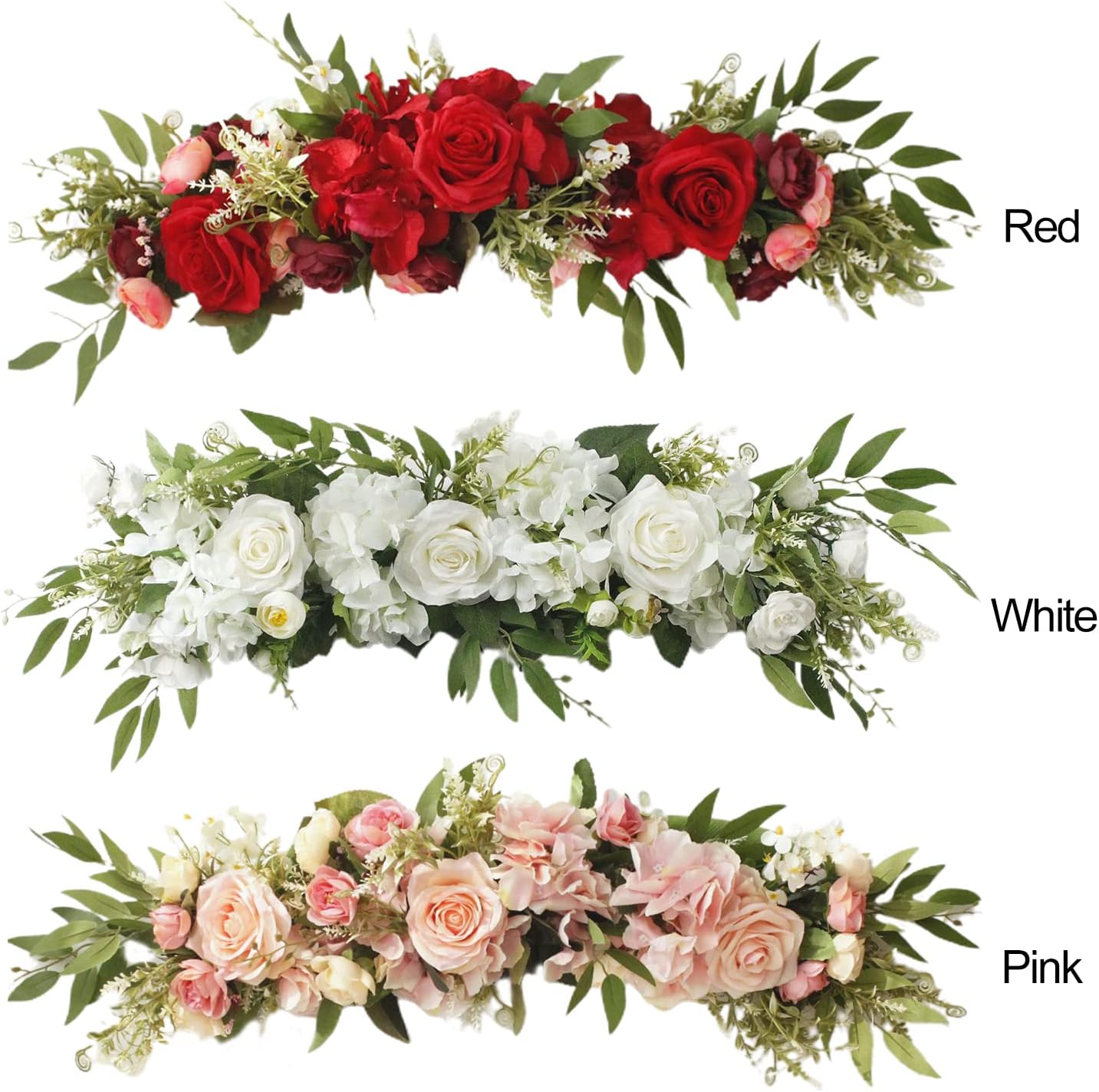 256in Pink Peony Rose Arch Floral Swag with Green Leaves