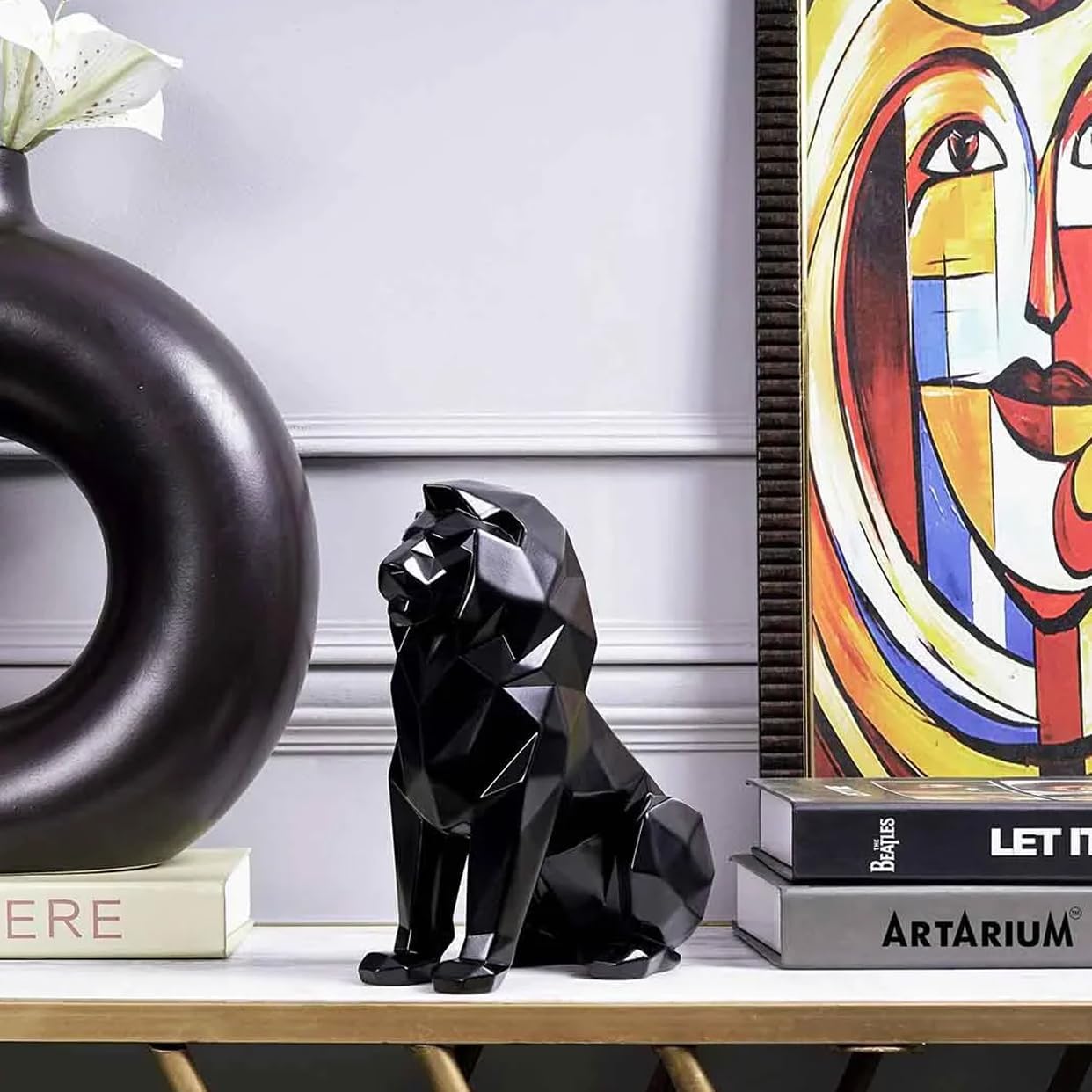Artarium Black Lion Statue Home Decor Showpiece