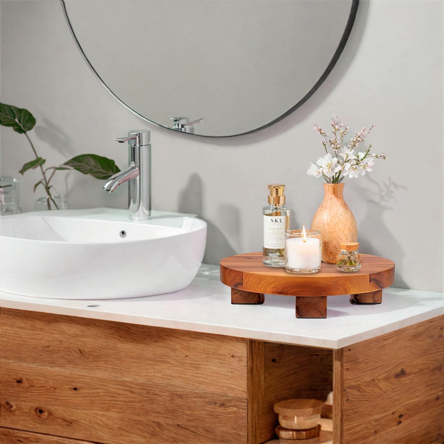 Demigo Round Acacia Wood Riser 95 Inches Display Stand