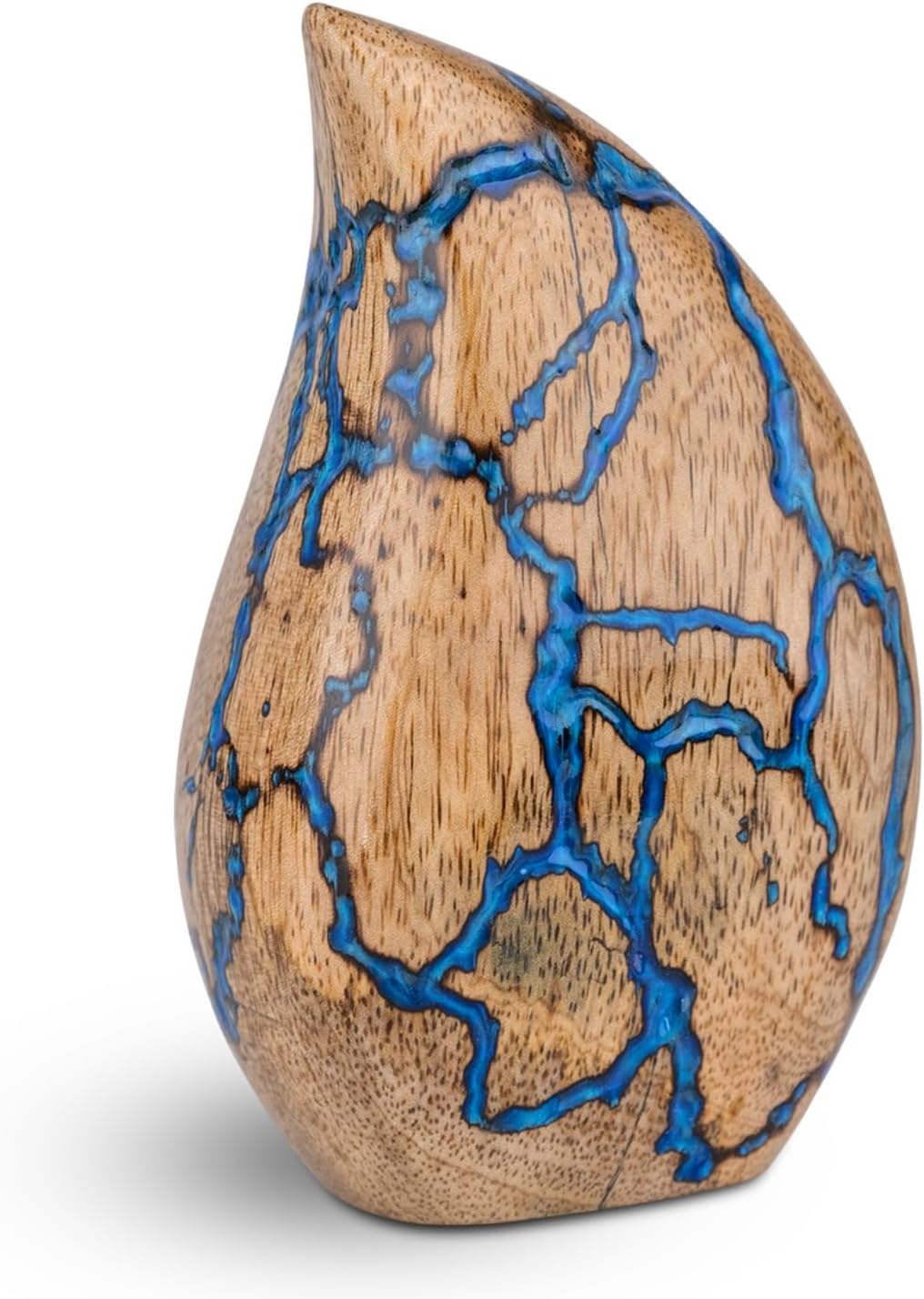 Wooden Tear Drop Cremation Urn - Blue Small Decorative