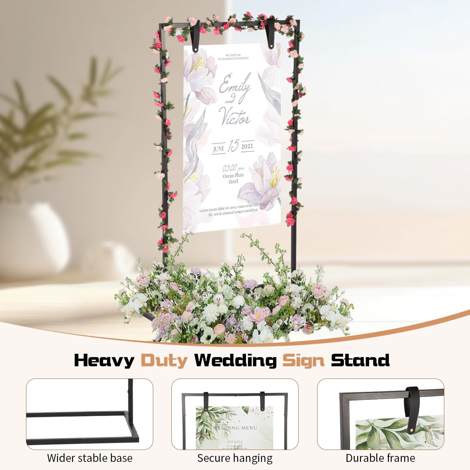 Adjustable Wedding Sign Stand with 4 Leather Straps