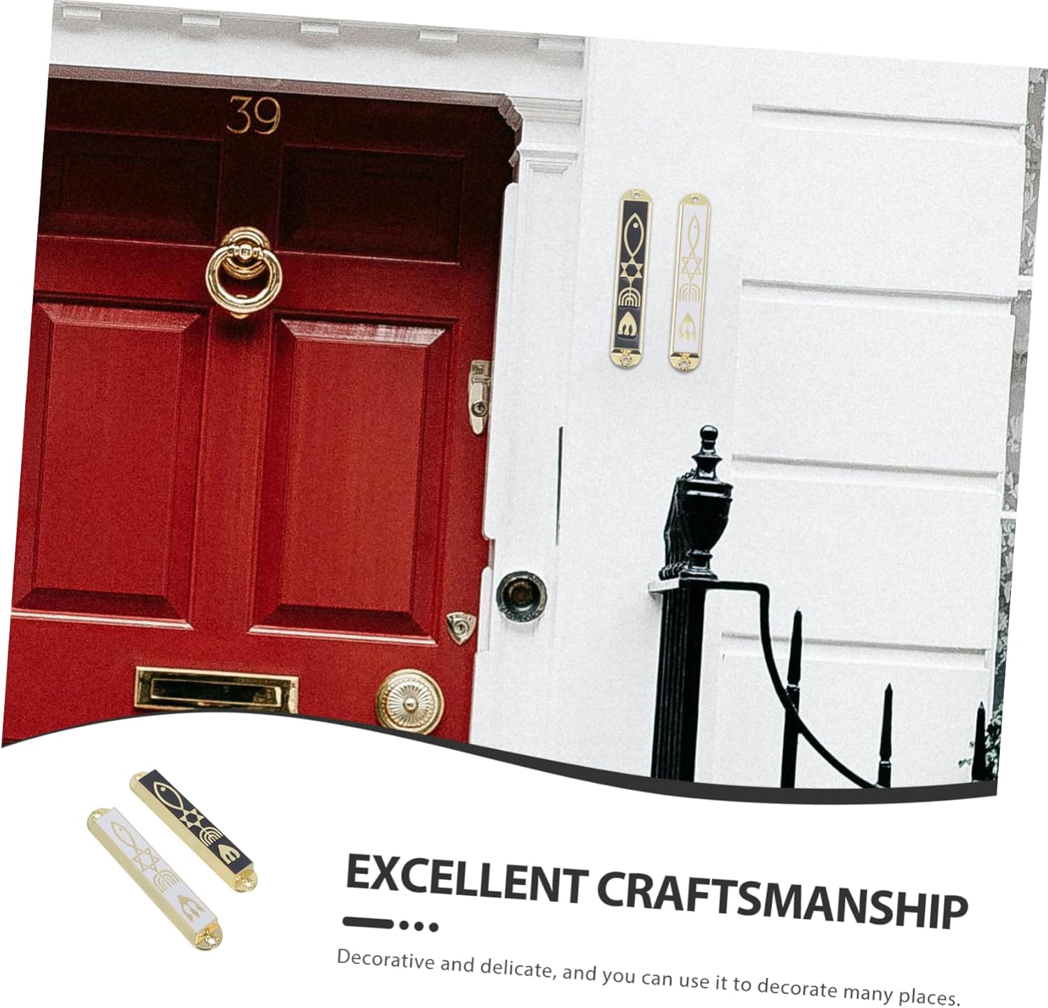2pcs Hand Painted Pewter Mezuzah Door Wall Decor