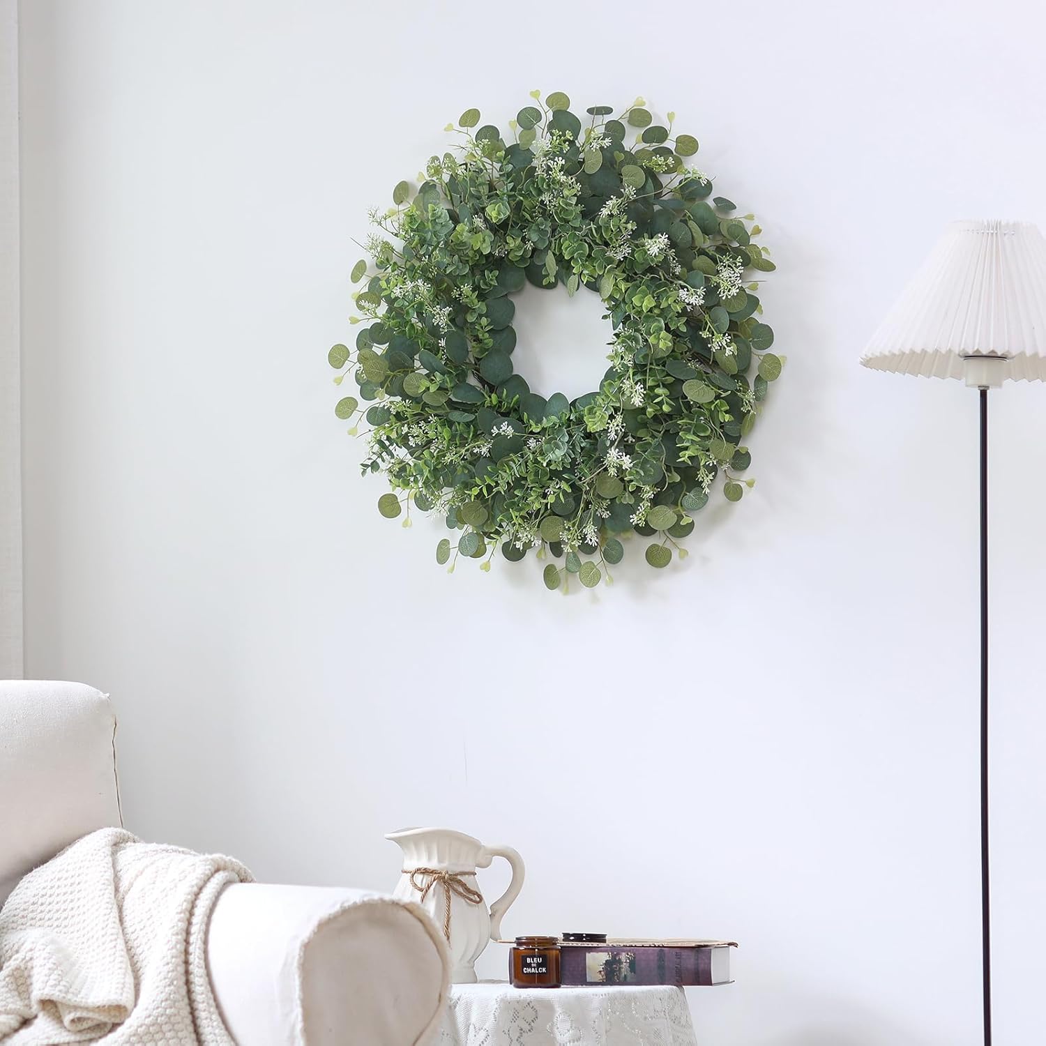 26 Inch Artificial Eucalyptus Wreath for Front Door and Porch