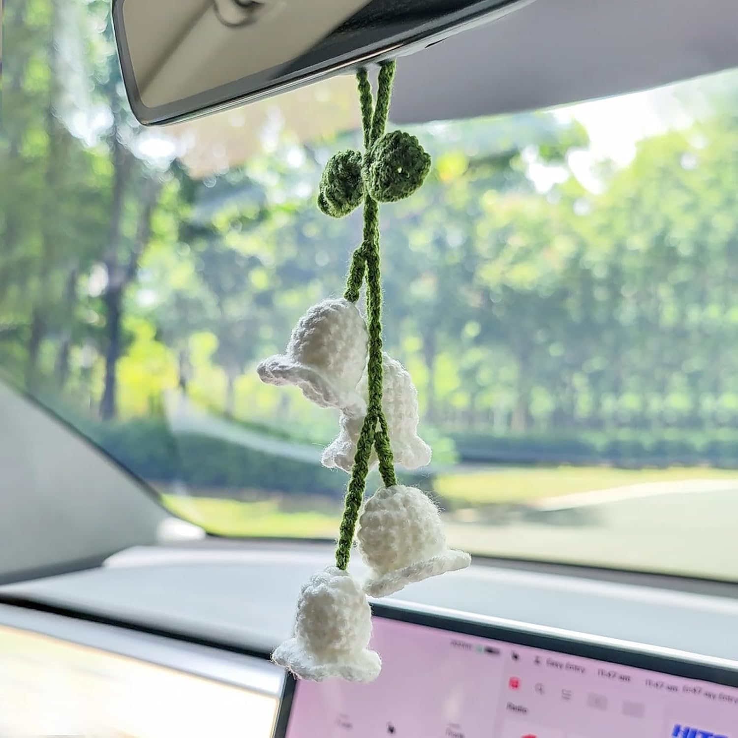 Handmade Crochet Lily of the Valley Rear View Mirror Hanging Ornament