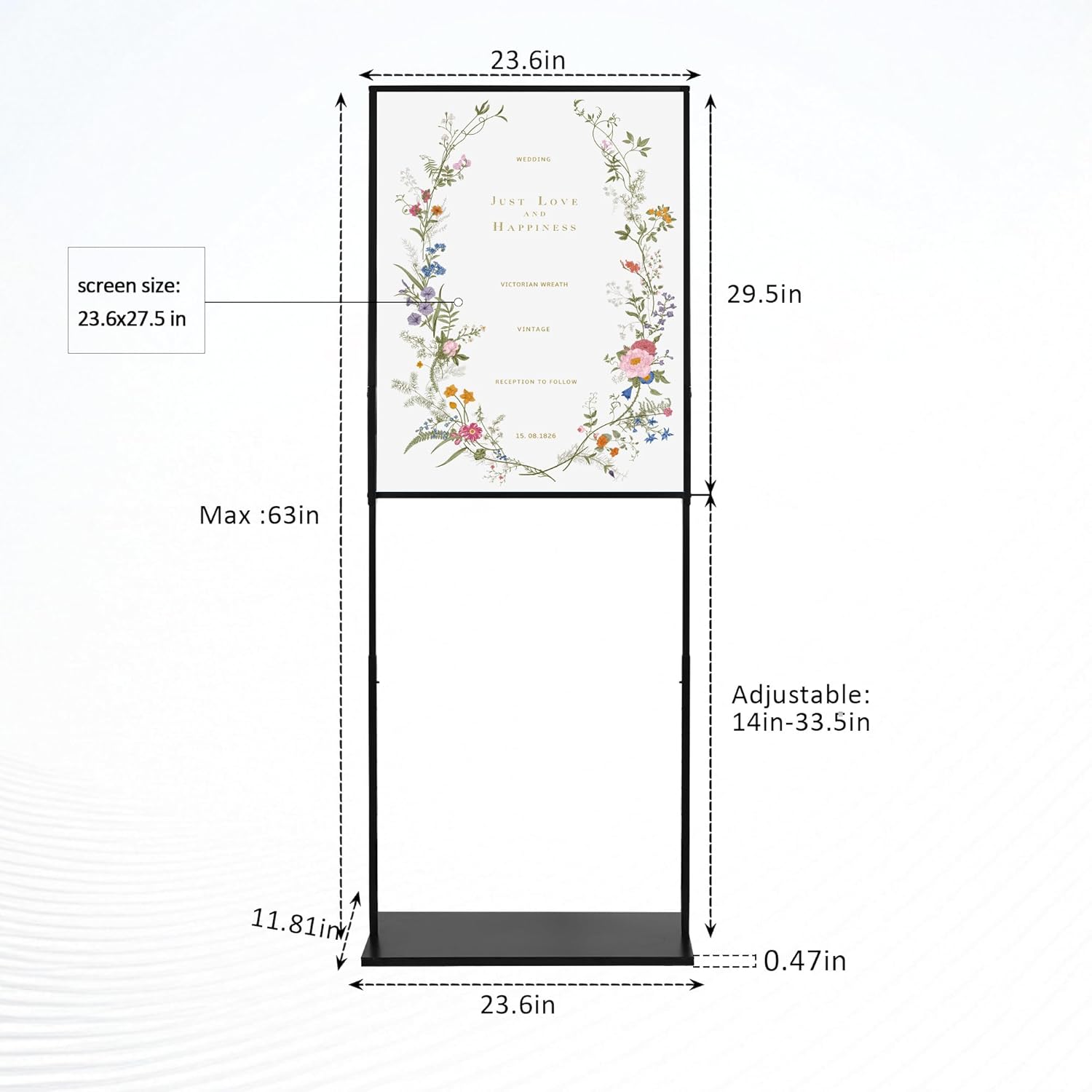 Adjustable Metal Wedding Sign Stand 236W x 63H