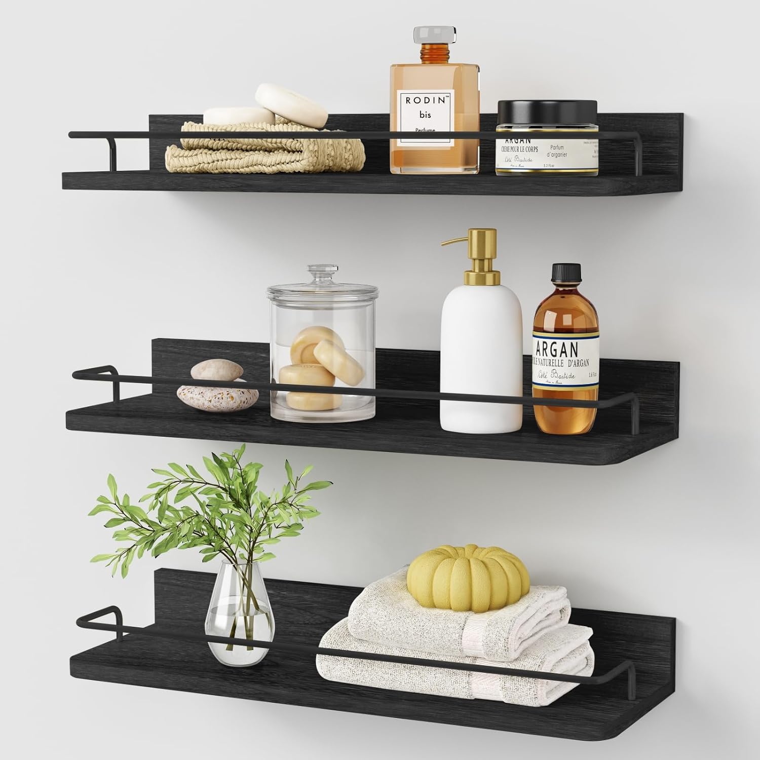 Forbena Black Floating Shelves Set of 3 for Wall