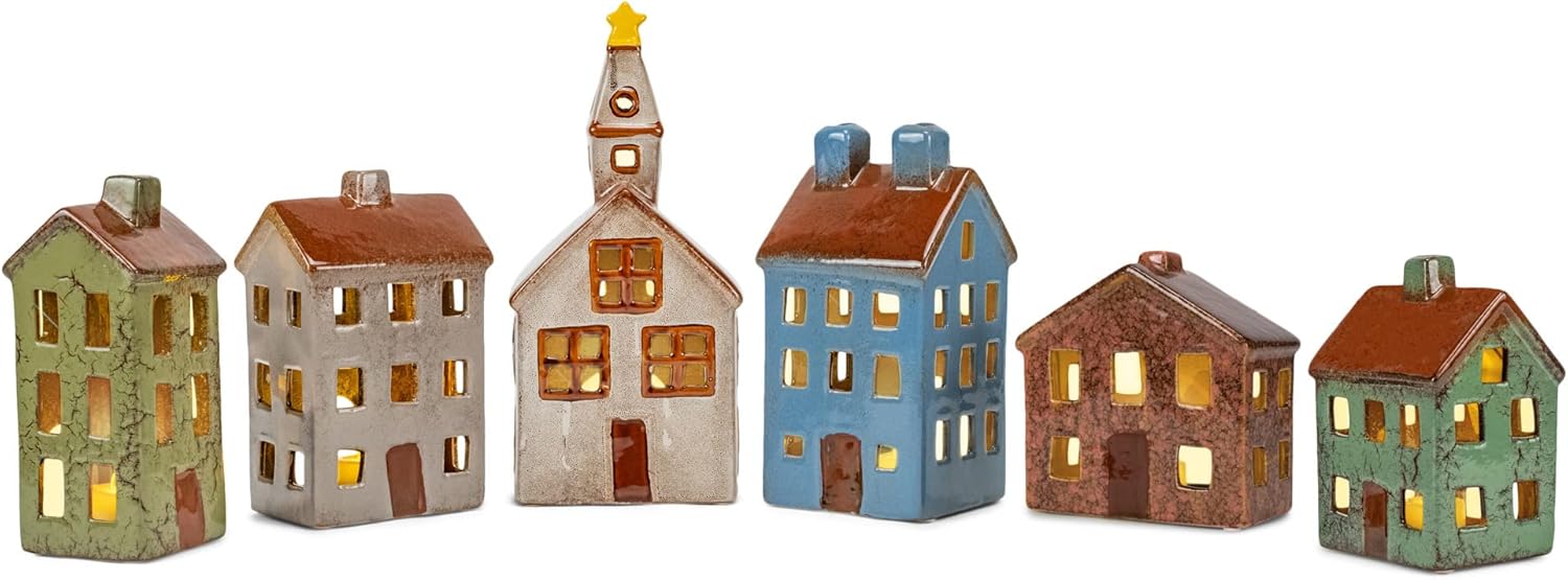 Mark Feldstein Village Houses and Church LED Tea Light Set 12 Pieces
