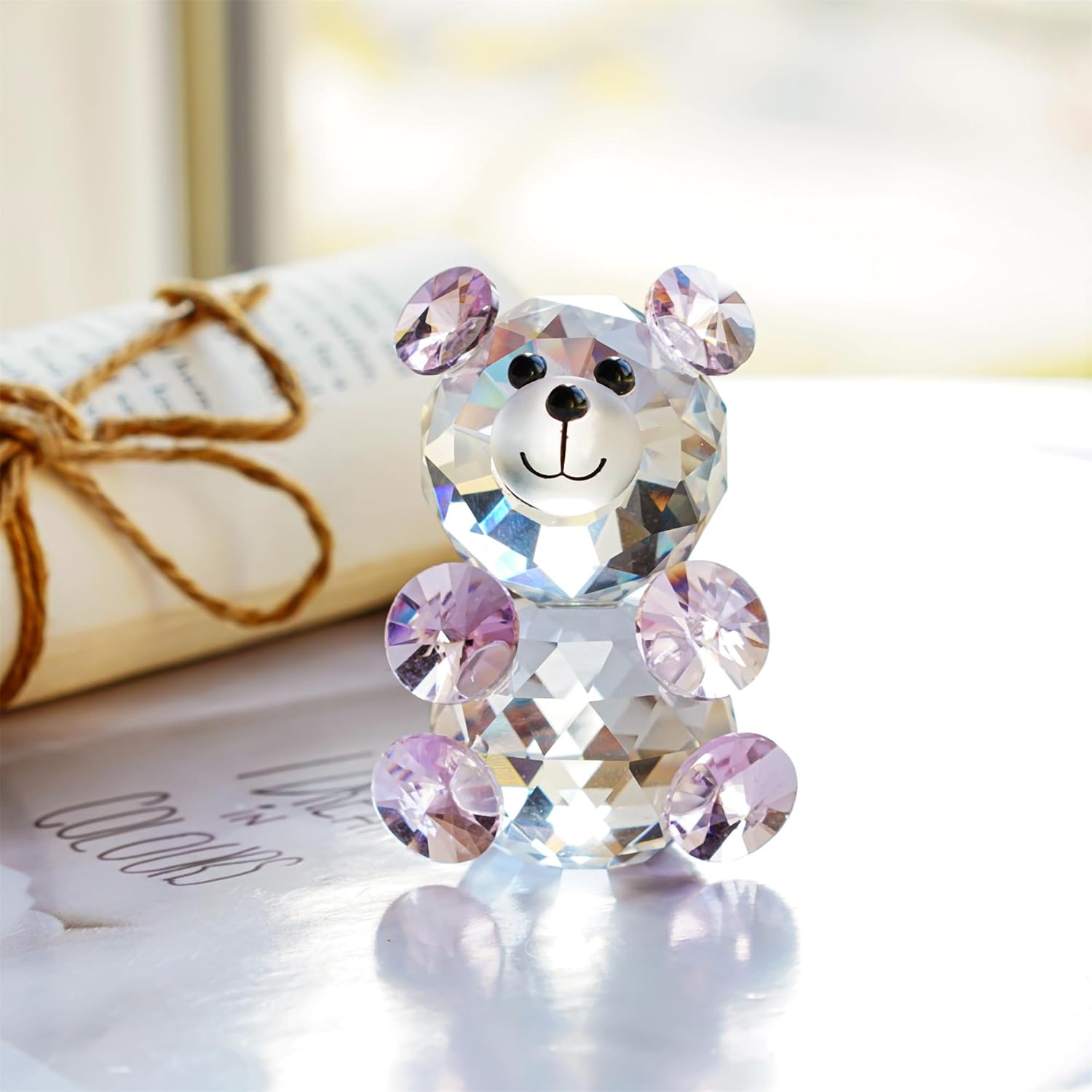 HD Crystal Butterfly Figurine with Base and Little Bear Ornament Collection