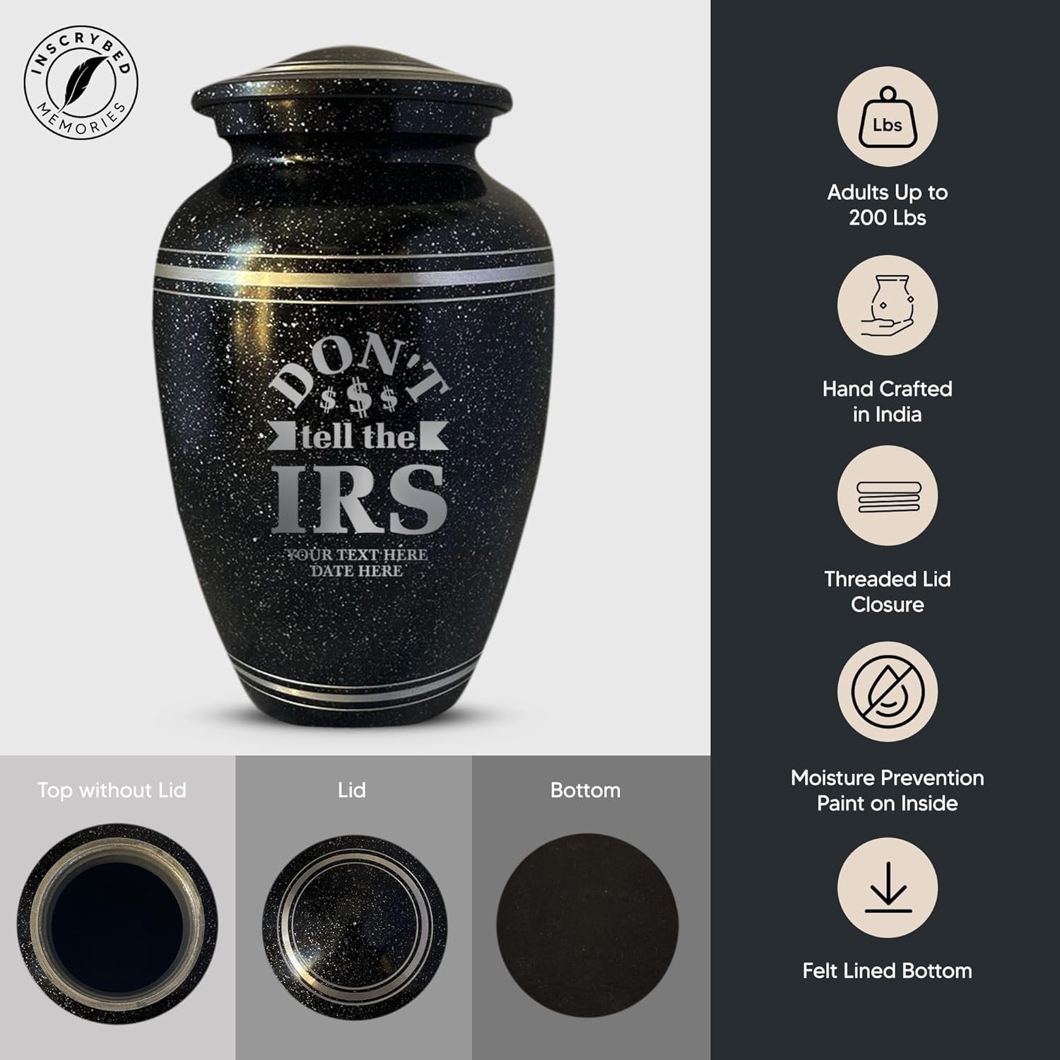 Personalized Aluminum Cremation Urn with Name and Office Joke Design