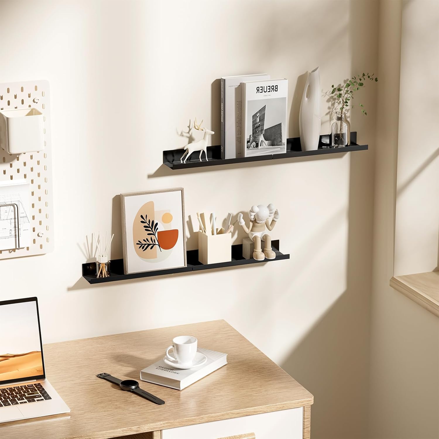 4 Pack Gold Metal Floating Wall Shelves for Decor