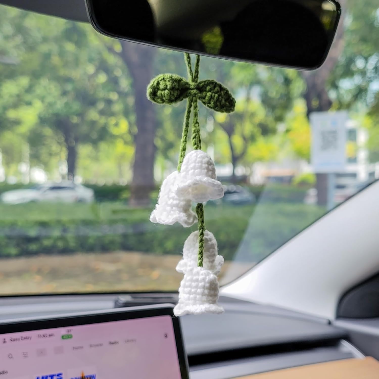 Handmade Crochet Lily of the Valley Rear View Mirror Hanging Ornament