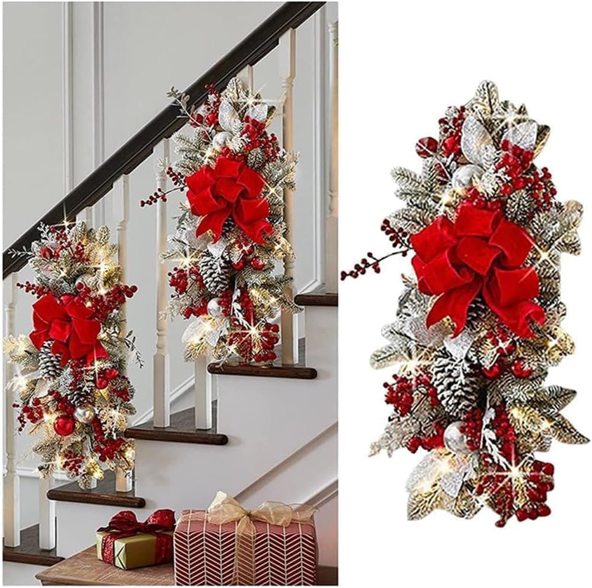 Artificial Christmas Teardrop Swags Pre Lit Staircase Decoration
