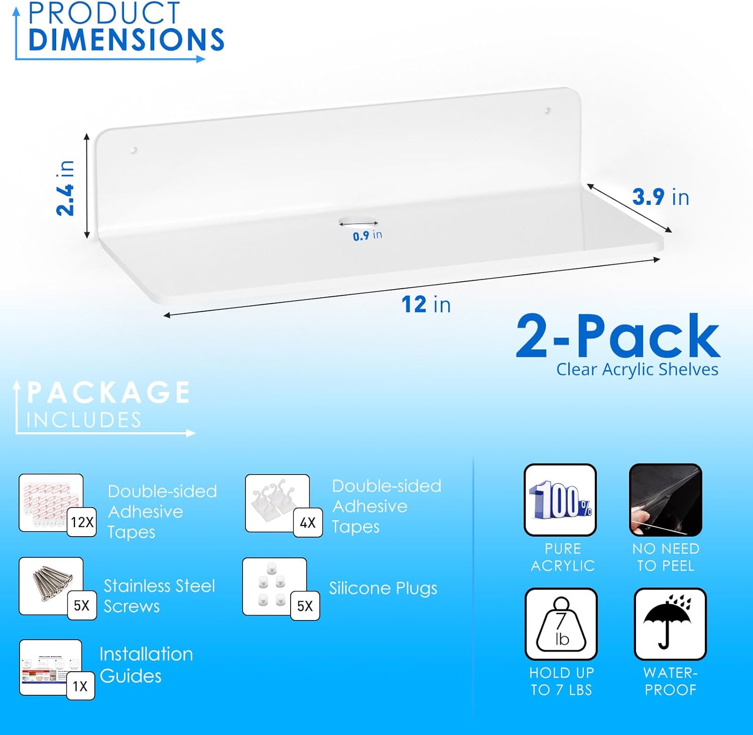 OAPRIRE White Acrylic Floating Shelves Set of 2