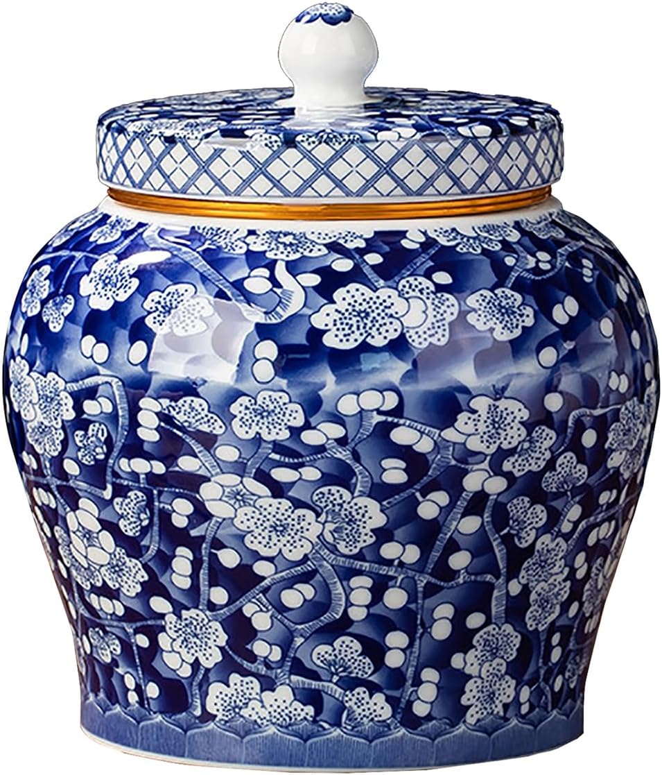 Medium Blue and White Ceramic Urn for Ashes
