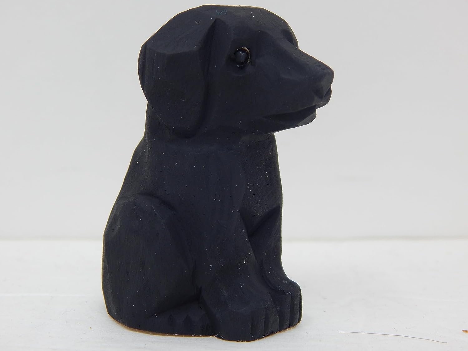 Hand-Carved Black Lab Figurine - Miniature Wooden Dog Sculpture