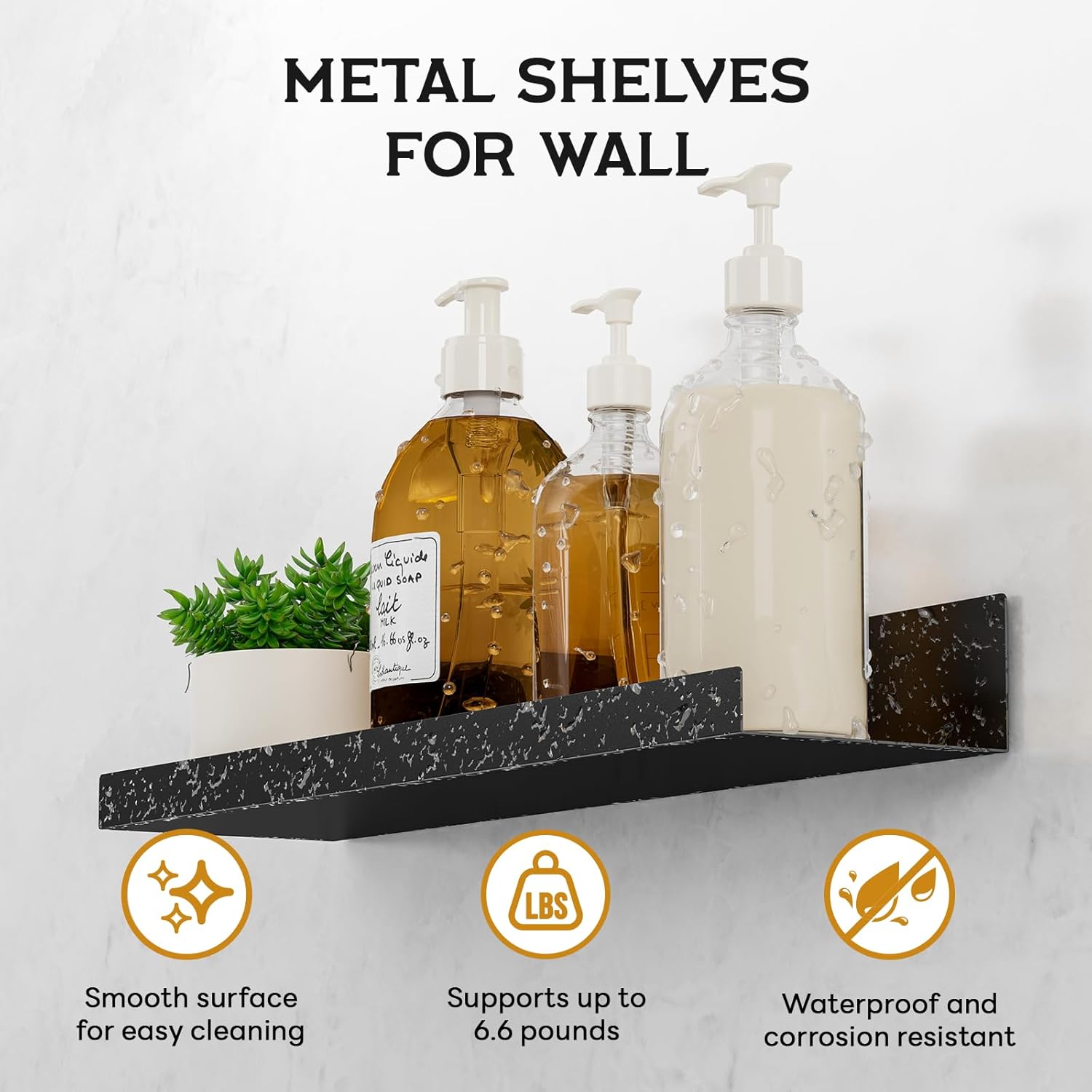4 Pack Gold Metal Floating Wall Shelves for Decor