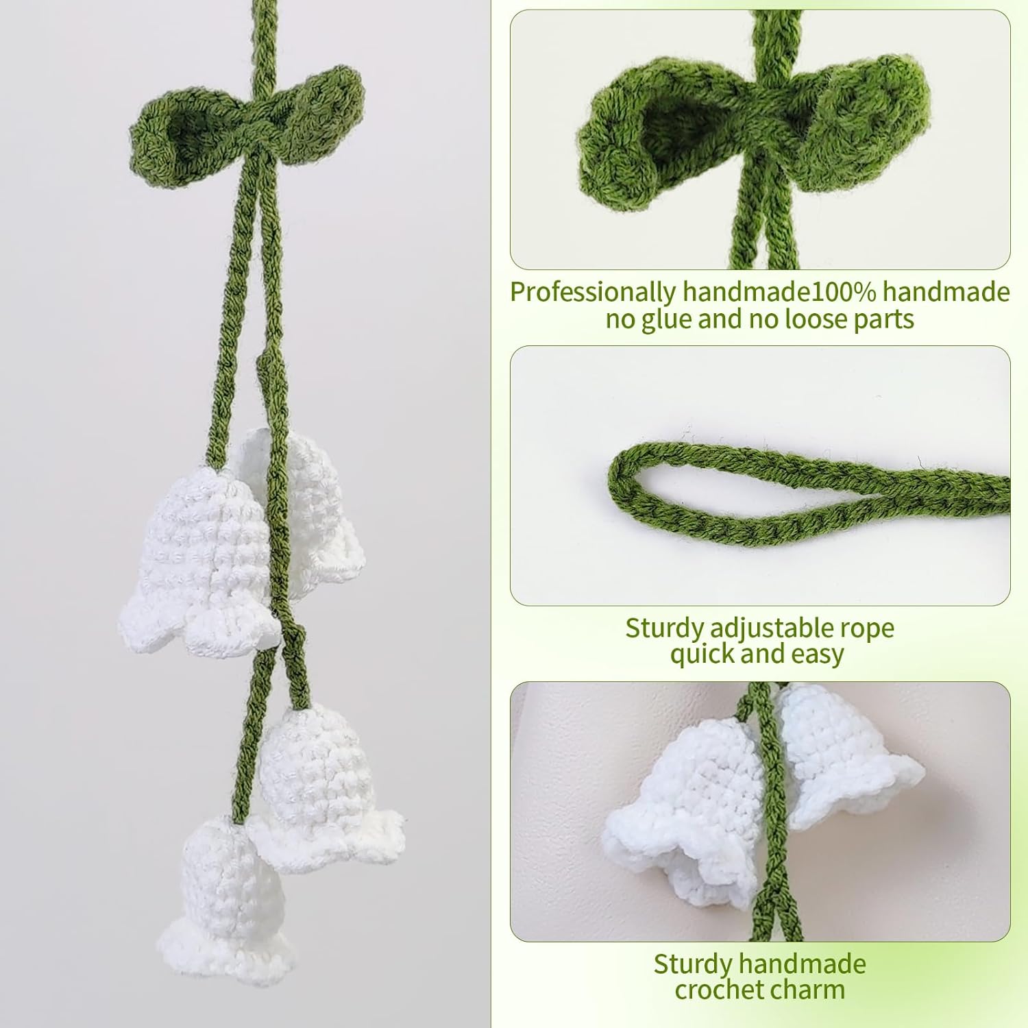 Handmade Crochet Lily of the Valley Rear View Mirror Hanging Ornament