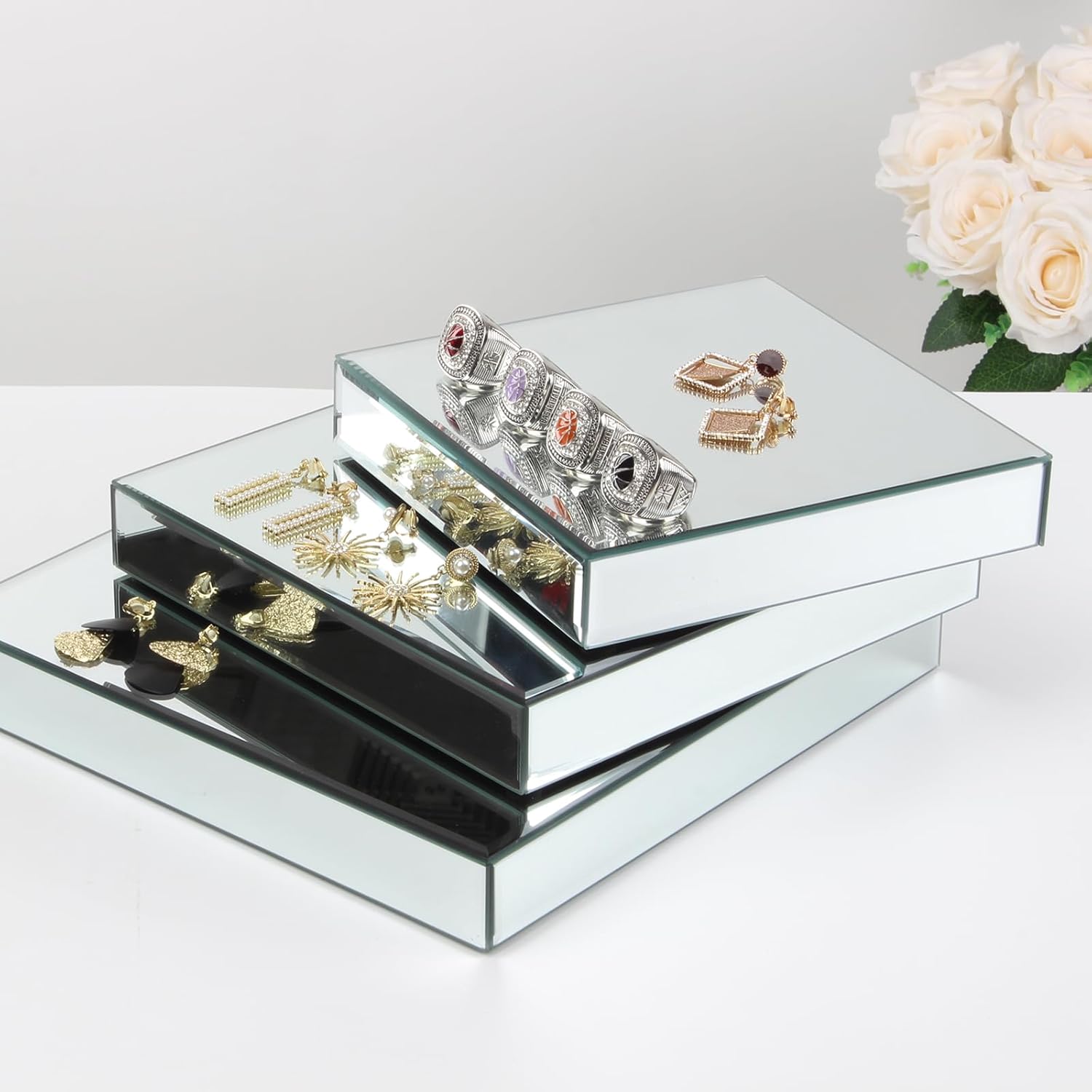 Silver Mirror Display Riser Stand Set 3 Sizes