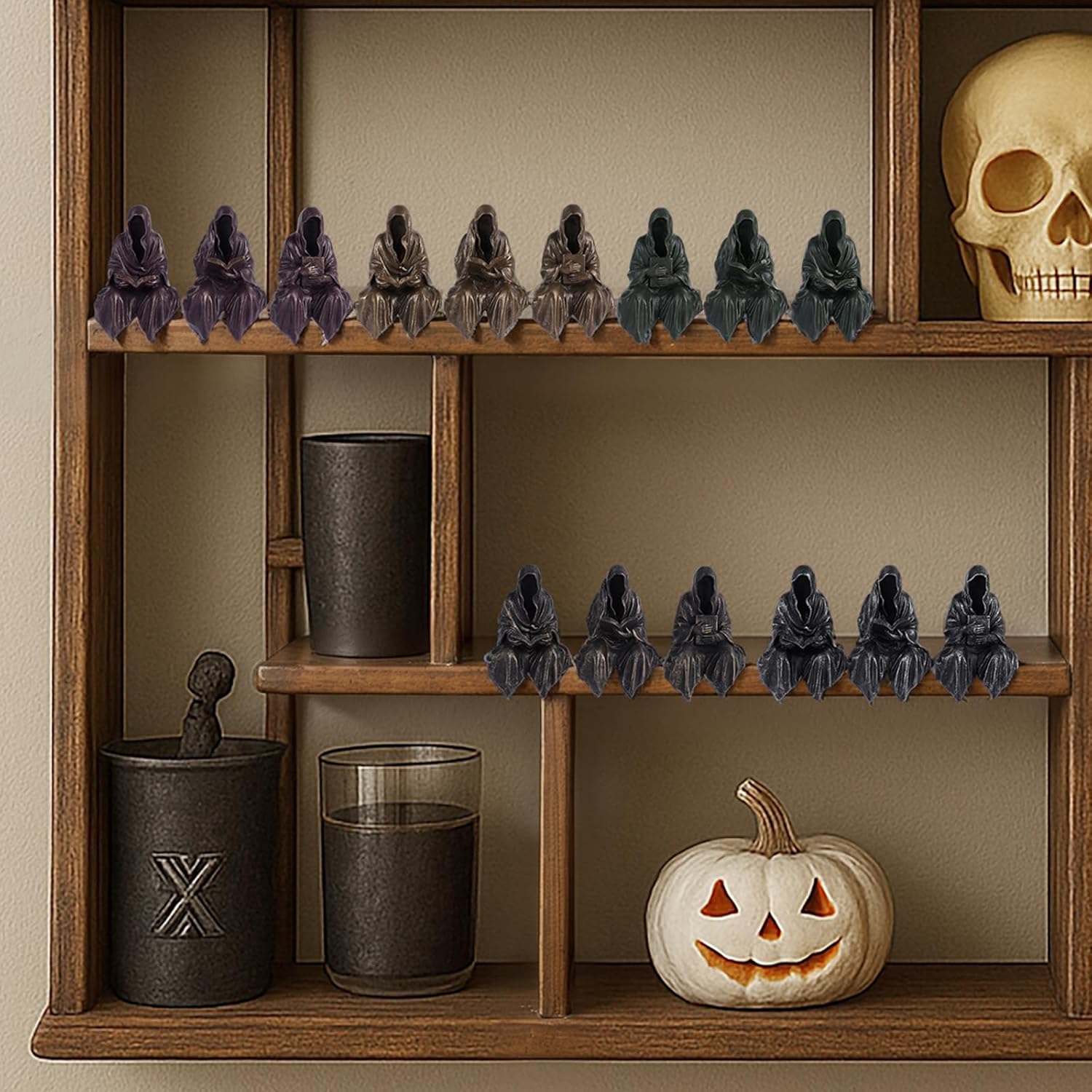 Gothic Reading Figurines Set of 3 for Bookshelf Decor