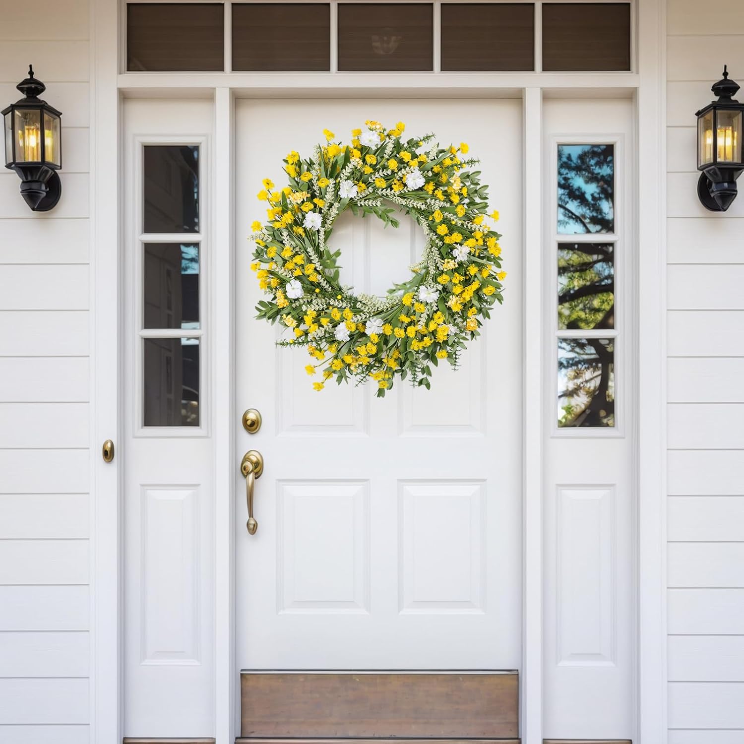 26 Inch Artificial Spring Wreath Yellow and White