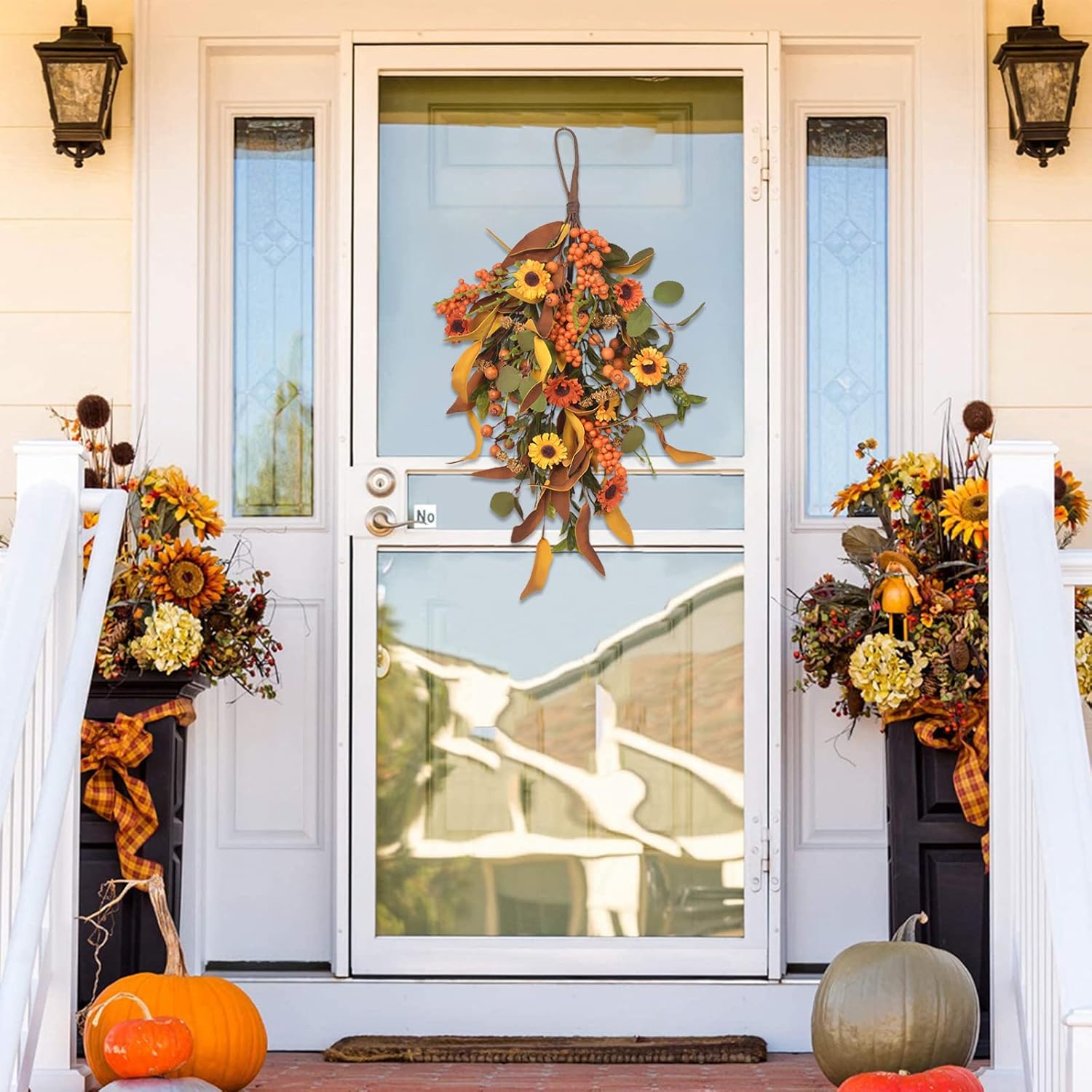 JUOPZKENN Fall Teardrop Swag for Front Door Decor