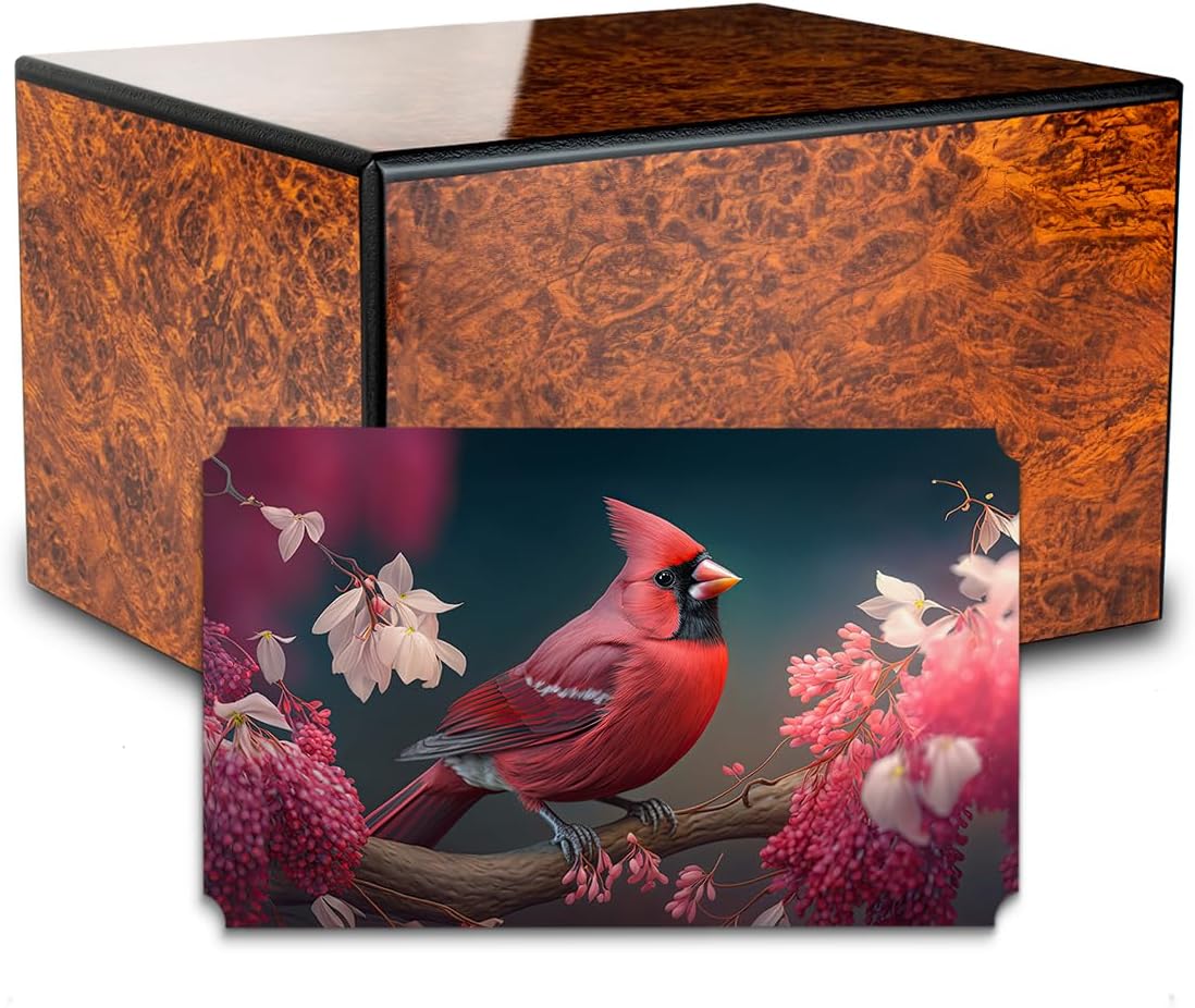 GetUrns Red Cardinal Wooden Urn for Ashes 210lbs