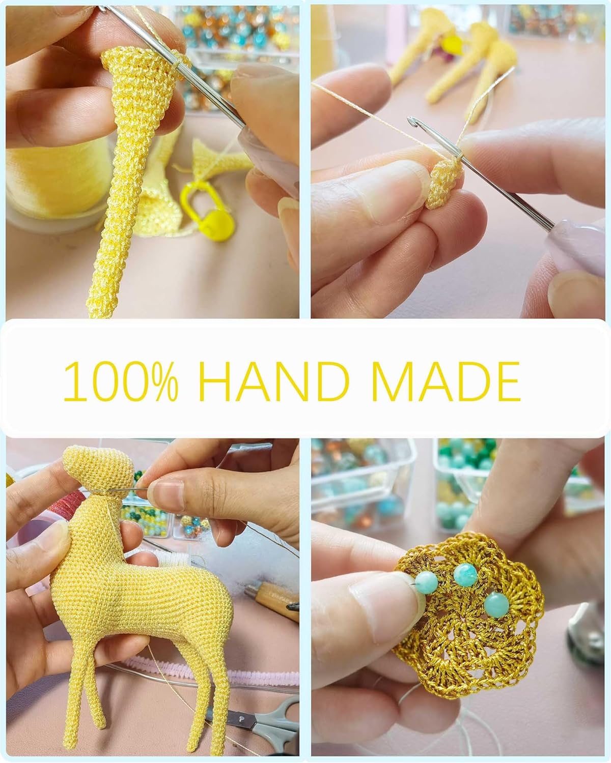 Handmade Crochet Sika Deer Figurine Yellow