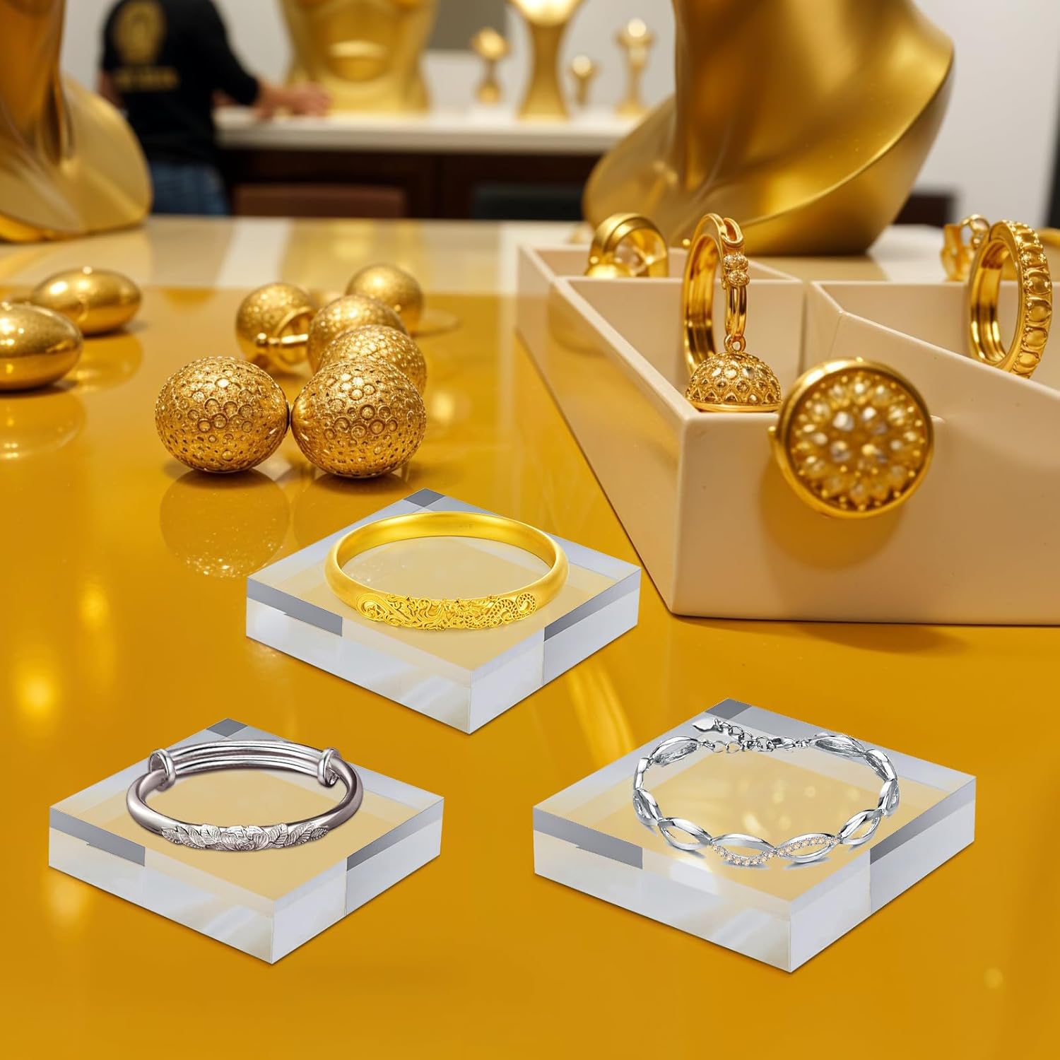 8 Pcs Acrylic Blocks Display Stand for Jewelry Trophy and Crystal Showcases