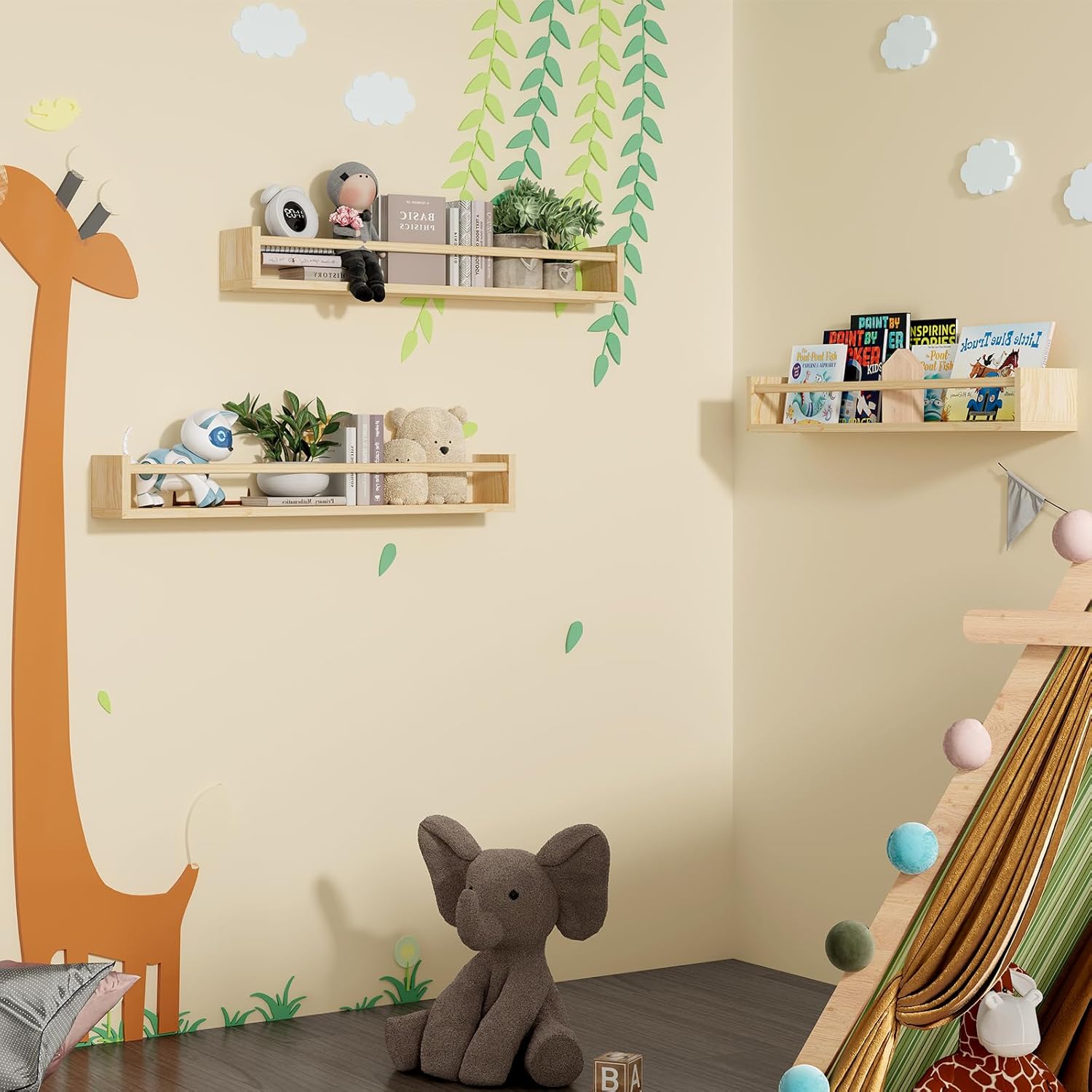 Fixwal Floating Bookshelves Set of 3 for Nursery