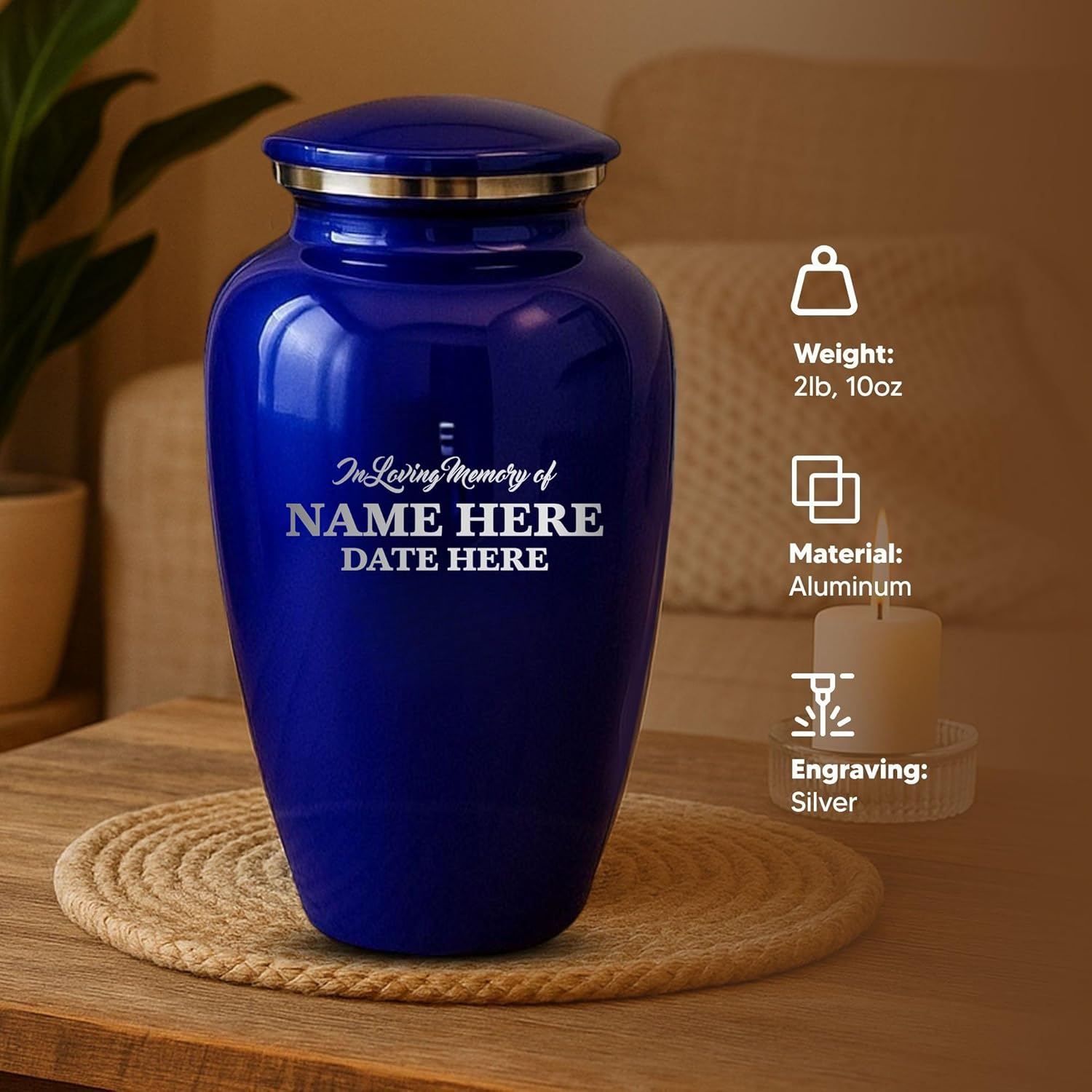 Custom Purple Cremation Urn with Engraving