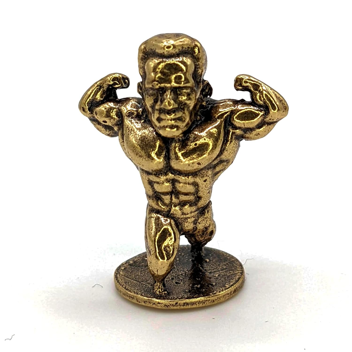Brass Weightlifter Sculpture - Miniature Bodybuilder Statue