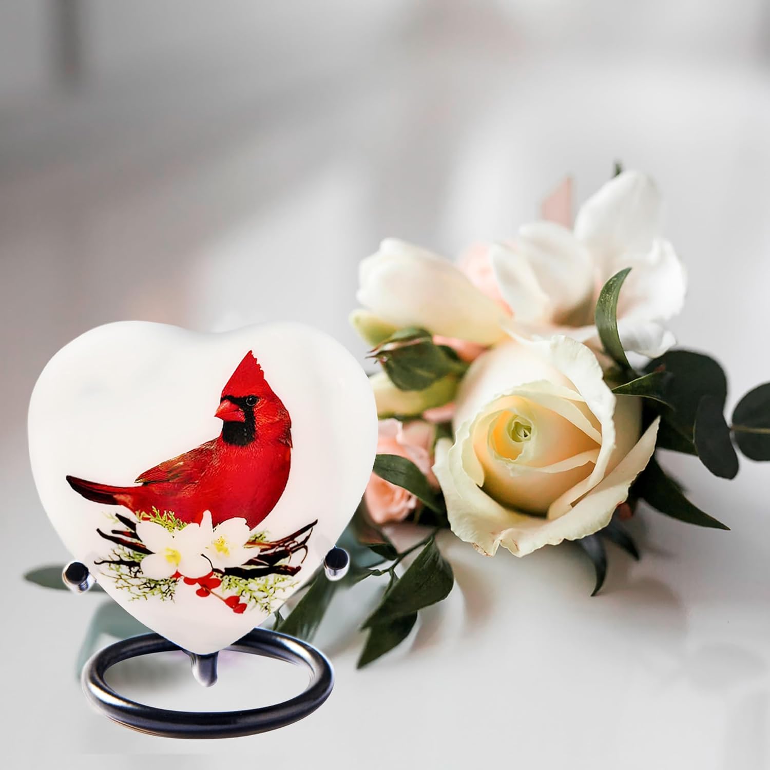 Trupoint Memorials Red Cardinal Heart Urn with Stand
