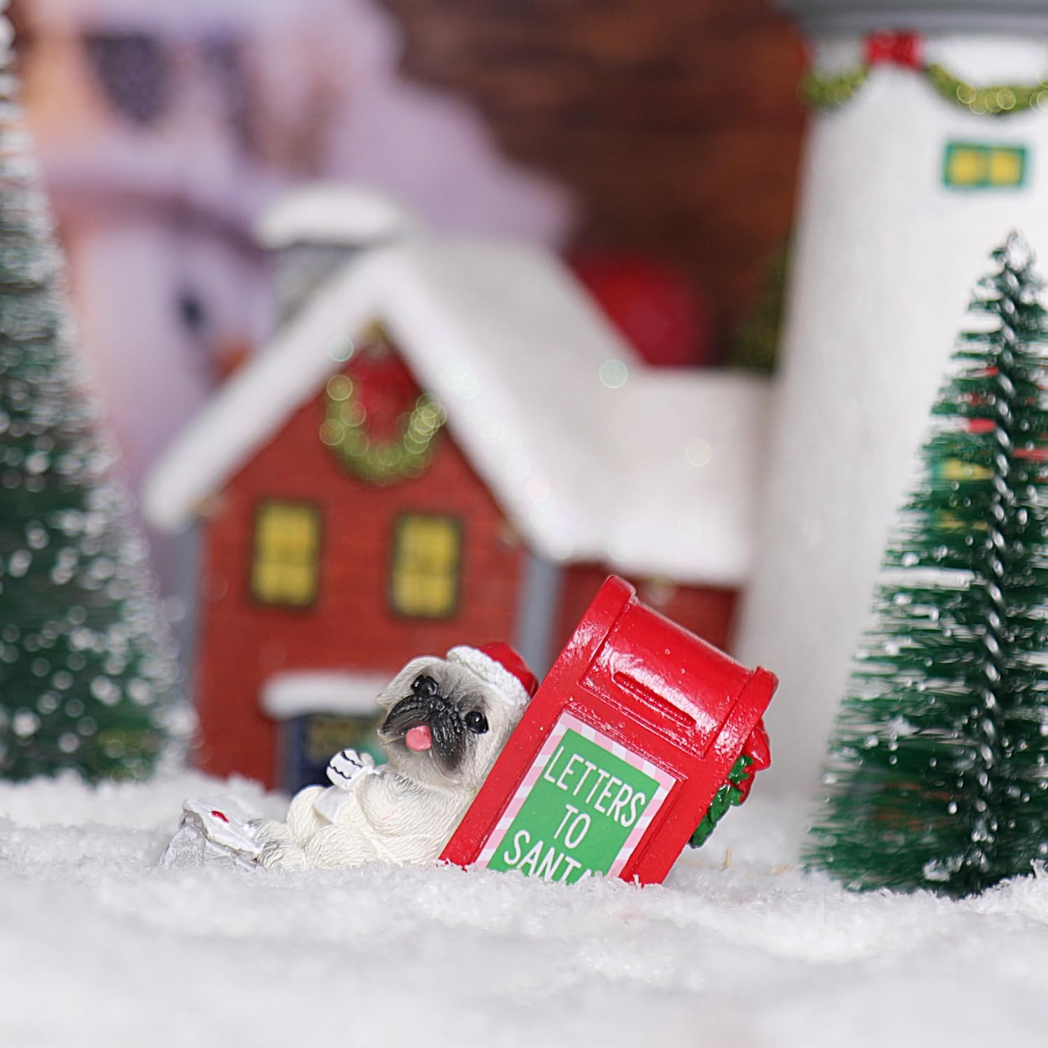 Christmas Village Resin Puppy Read Letters from Santa Ornament Set