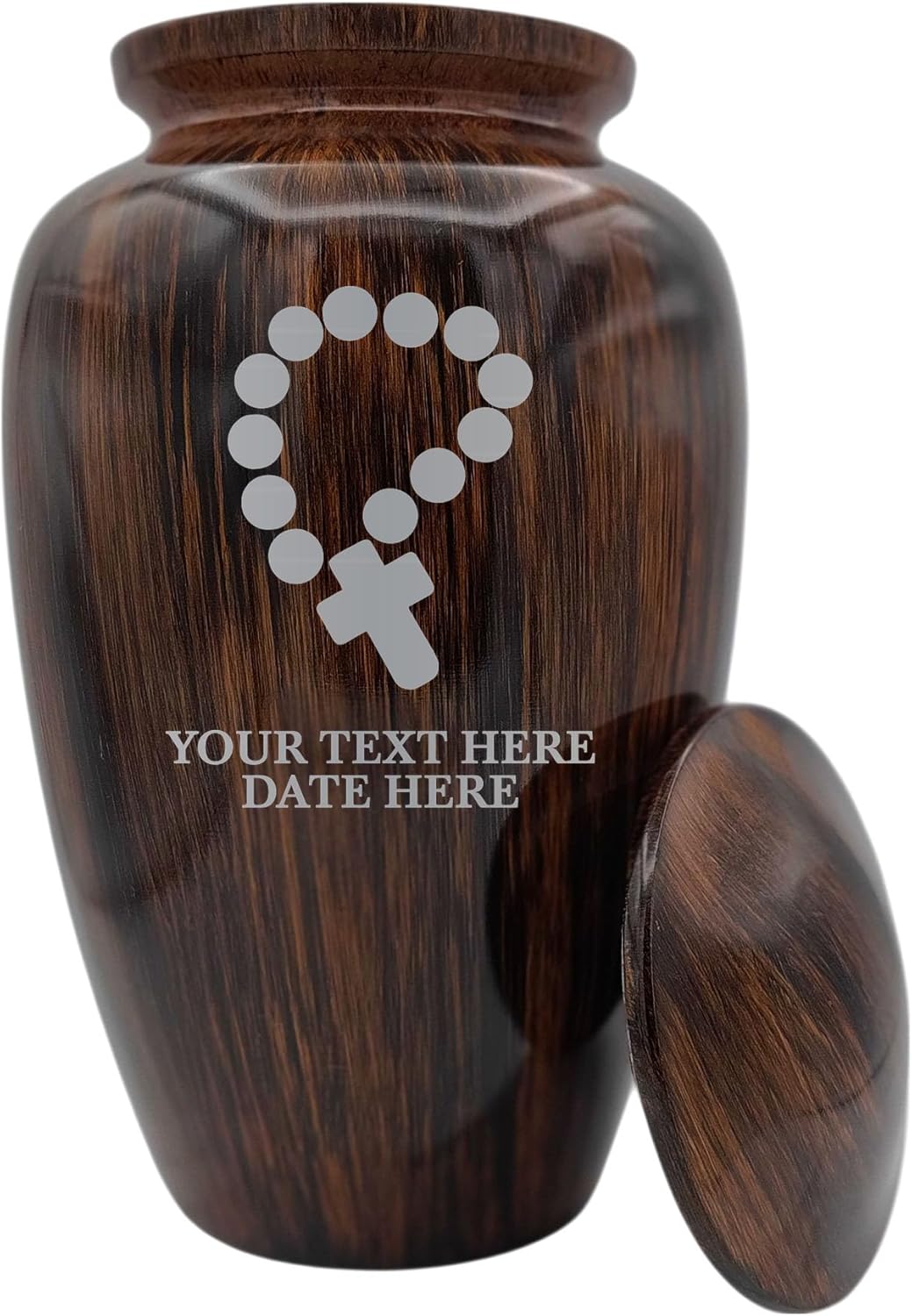 Custom Cremation Urn with Painted Wood Finish and Rosary Design