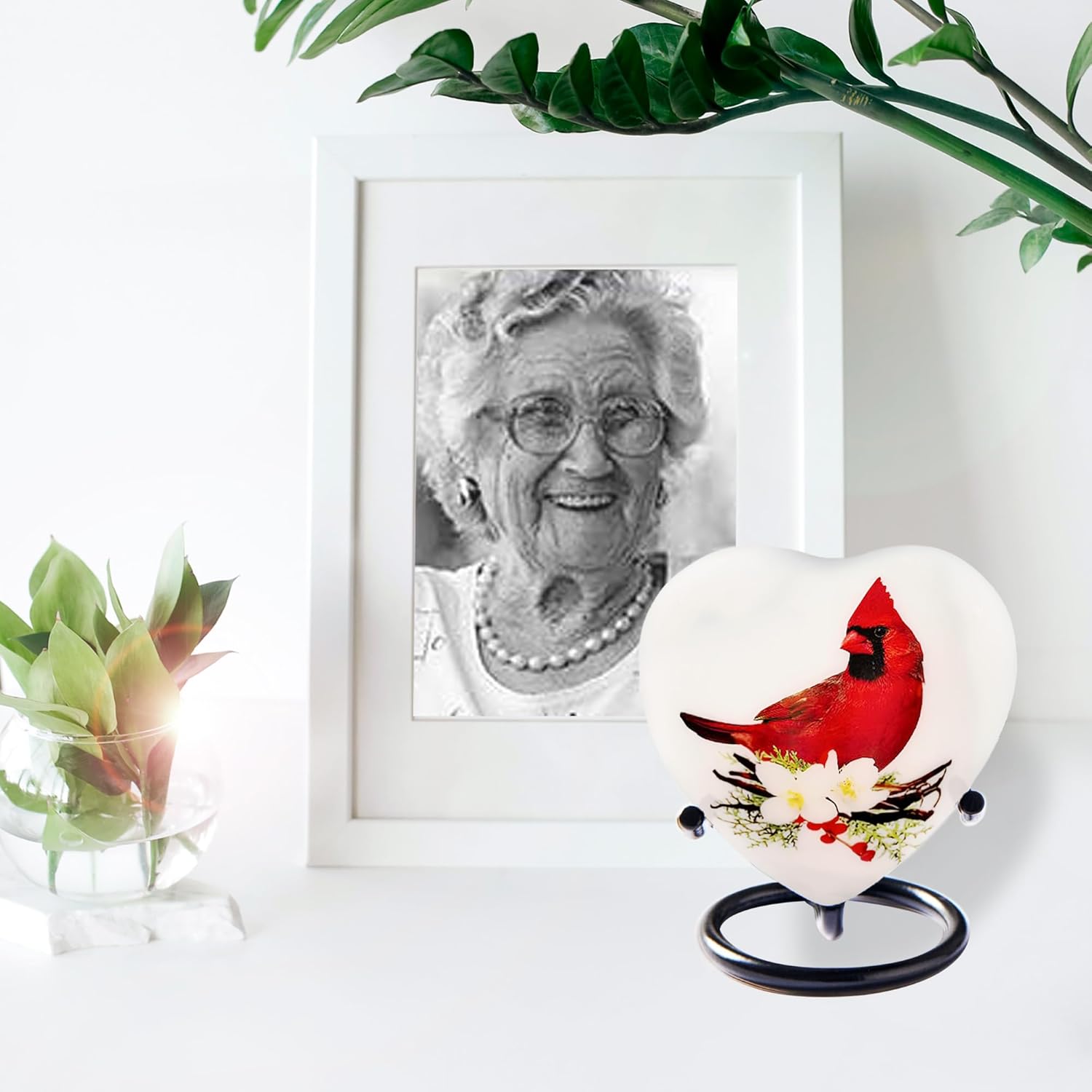 Trupoint Memorials Red Cardinal Heart Urn with Stand