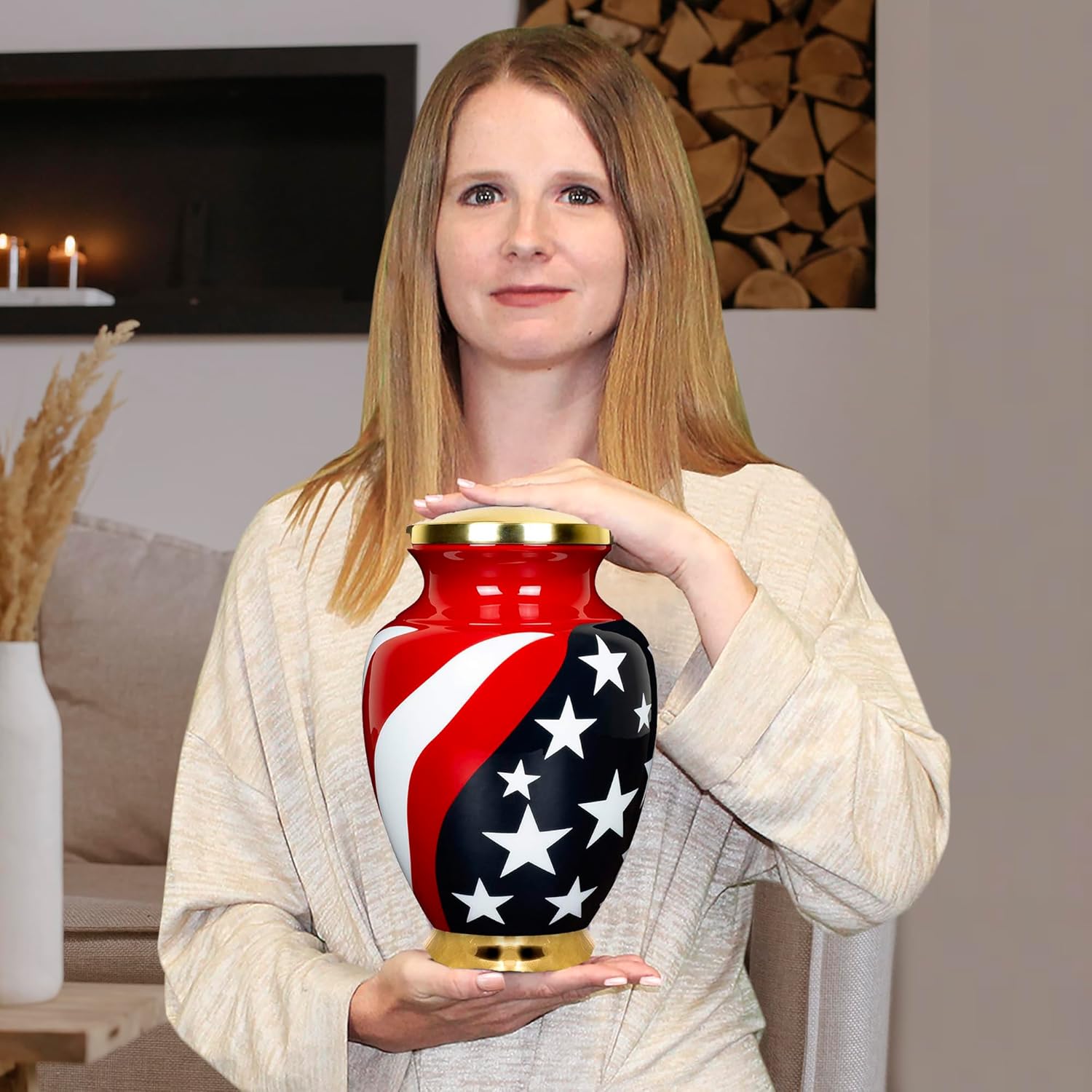 Trupoint Memorials Large Red Cremation Urn for Veteran Ashes