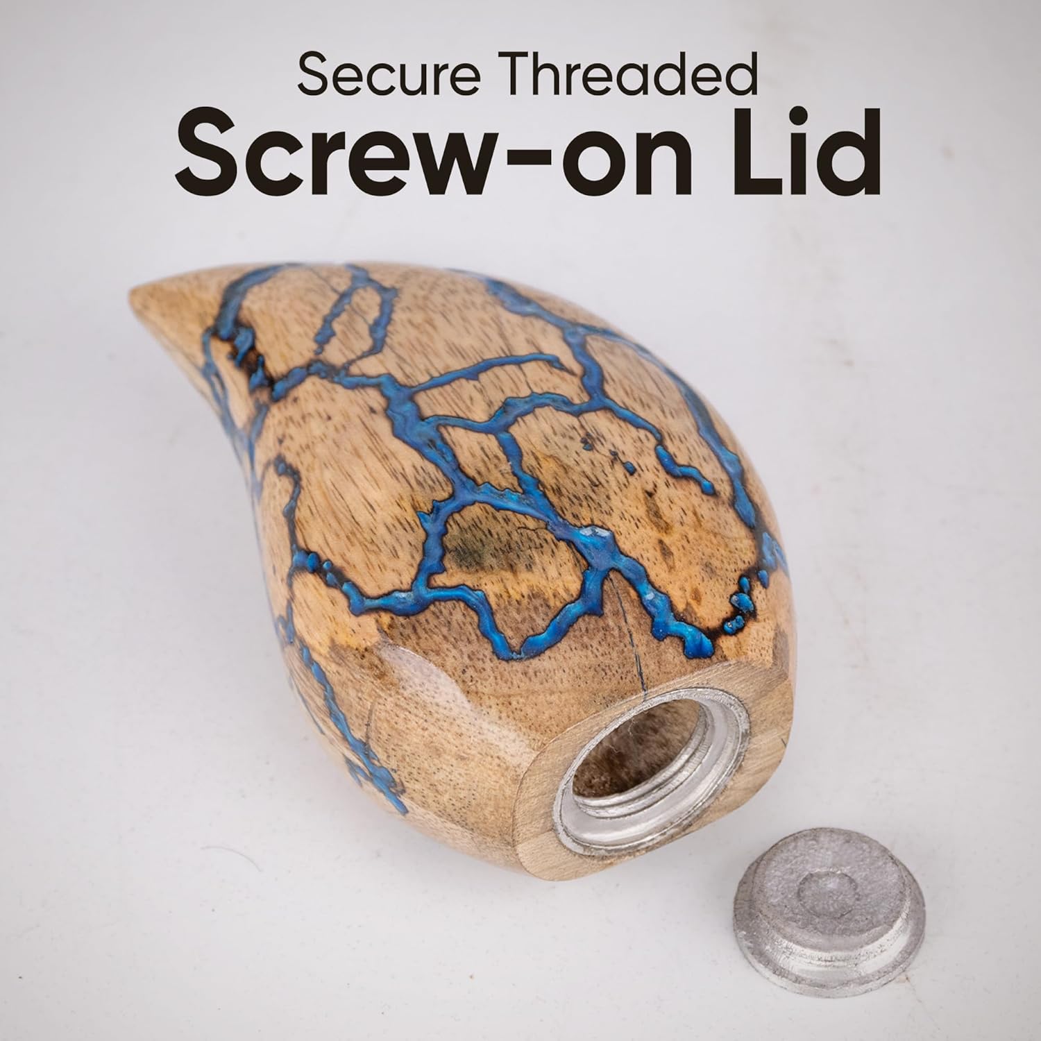 Wooden Tear Drop Cremation Urn - Blue Small Decorative