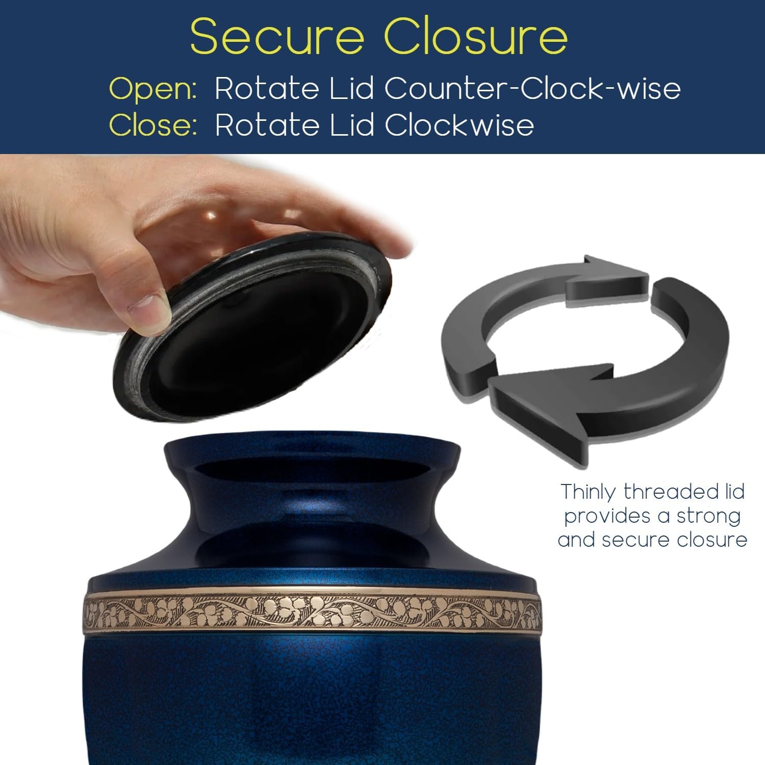 Blue Brass Cremation Urn - Torino Model for Adult Ashes