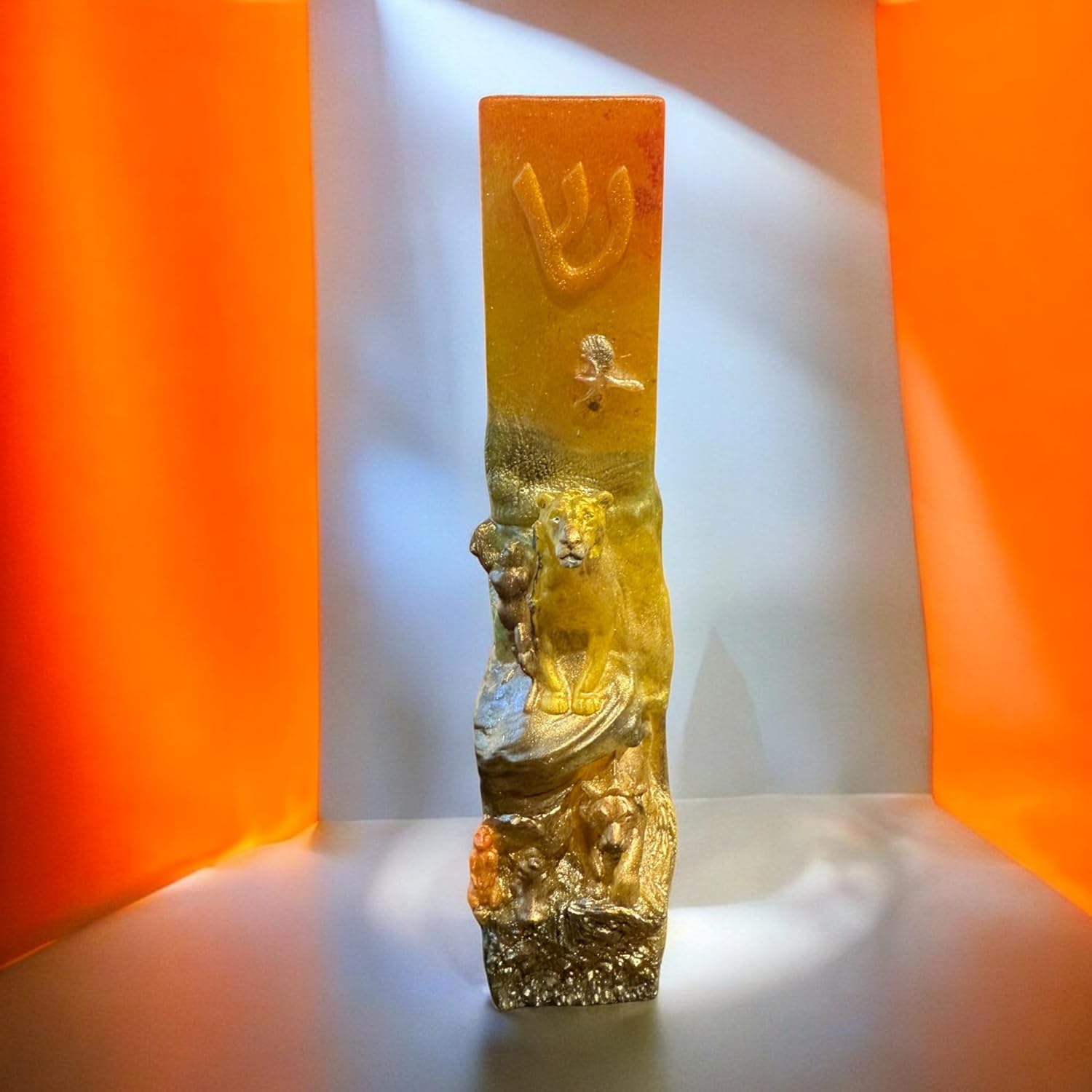 Handmade Lion Mezuzah Case for Jewish Boys and Girls Room