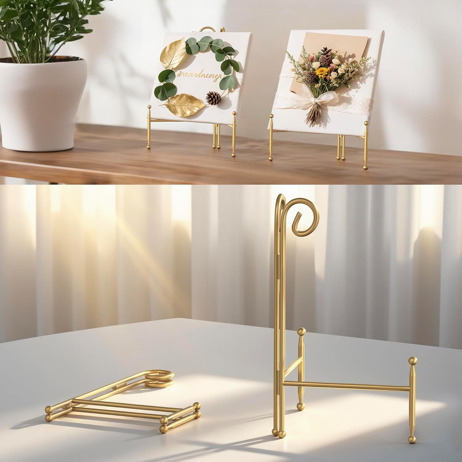Foldable Metal Plate Stand 2-Pack 6-inch Gold