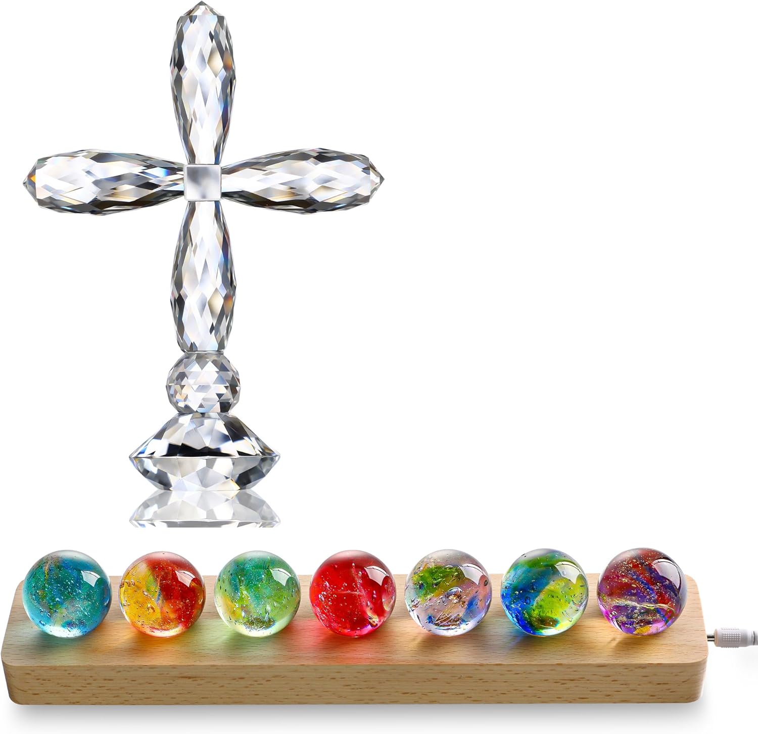 HD Crystal Cross Decor with 7pcs Glass Balls