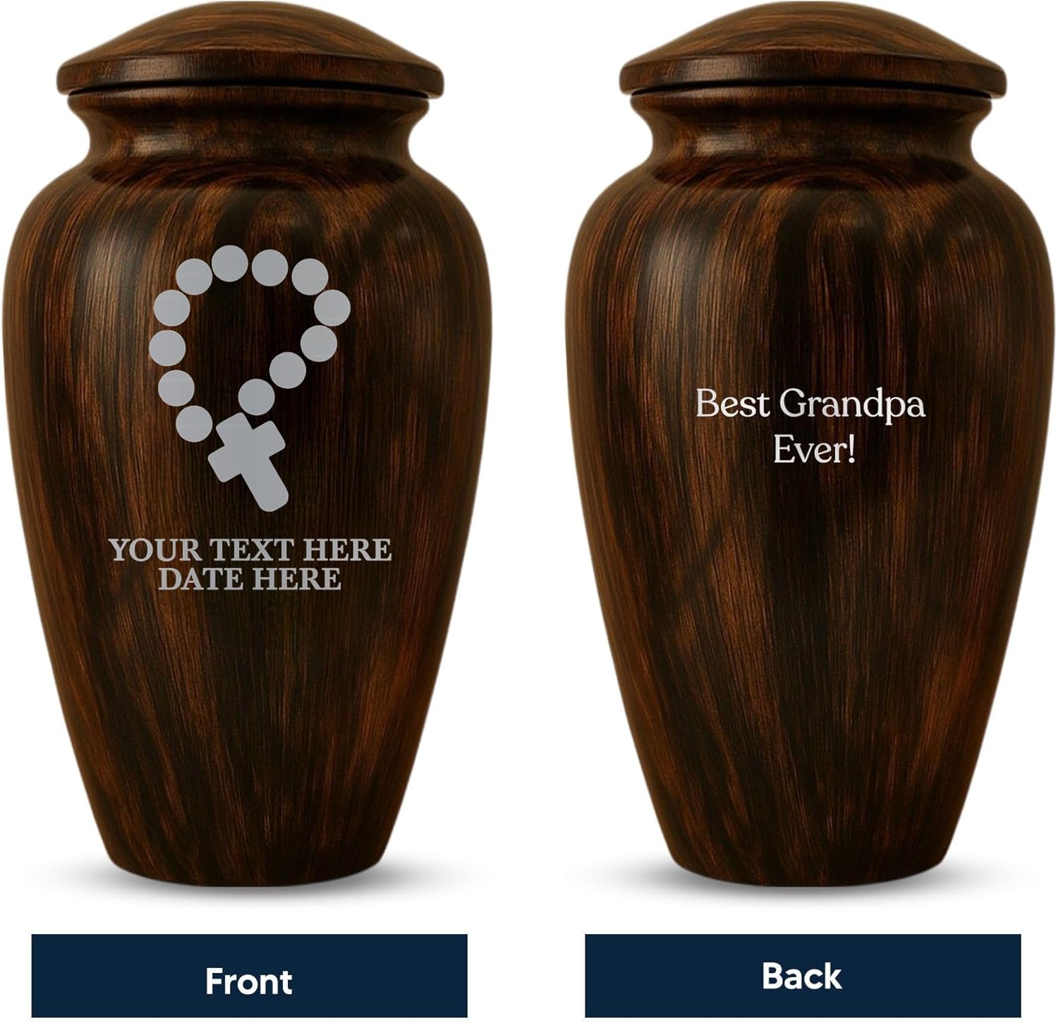 Custom Cremation Urn with Painted Wood Finish and Rosary Design