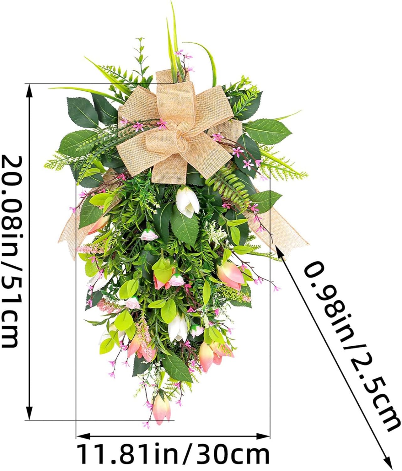 Tulips Teardrop Swag Spring Door Decor Hanging Wreath