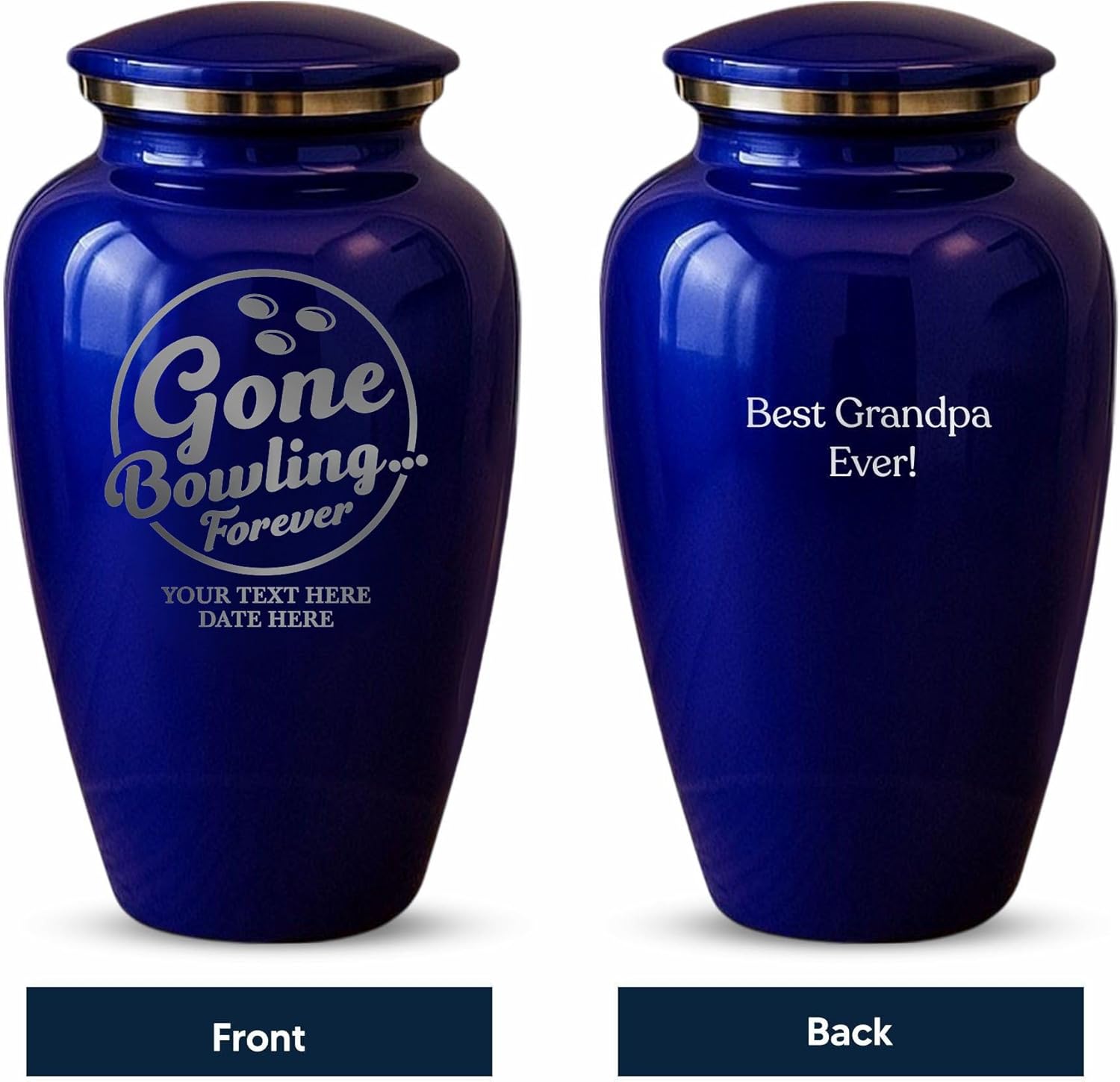 Custom Cremation Urn - Funny Bowling Themed Purple Metal Vessel