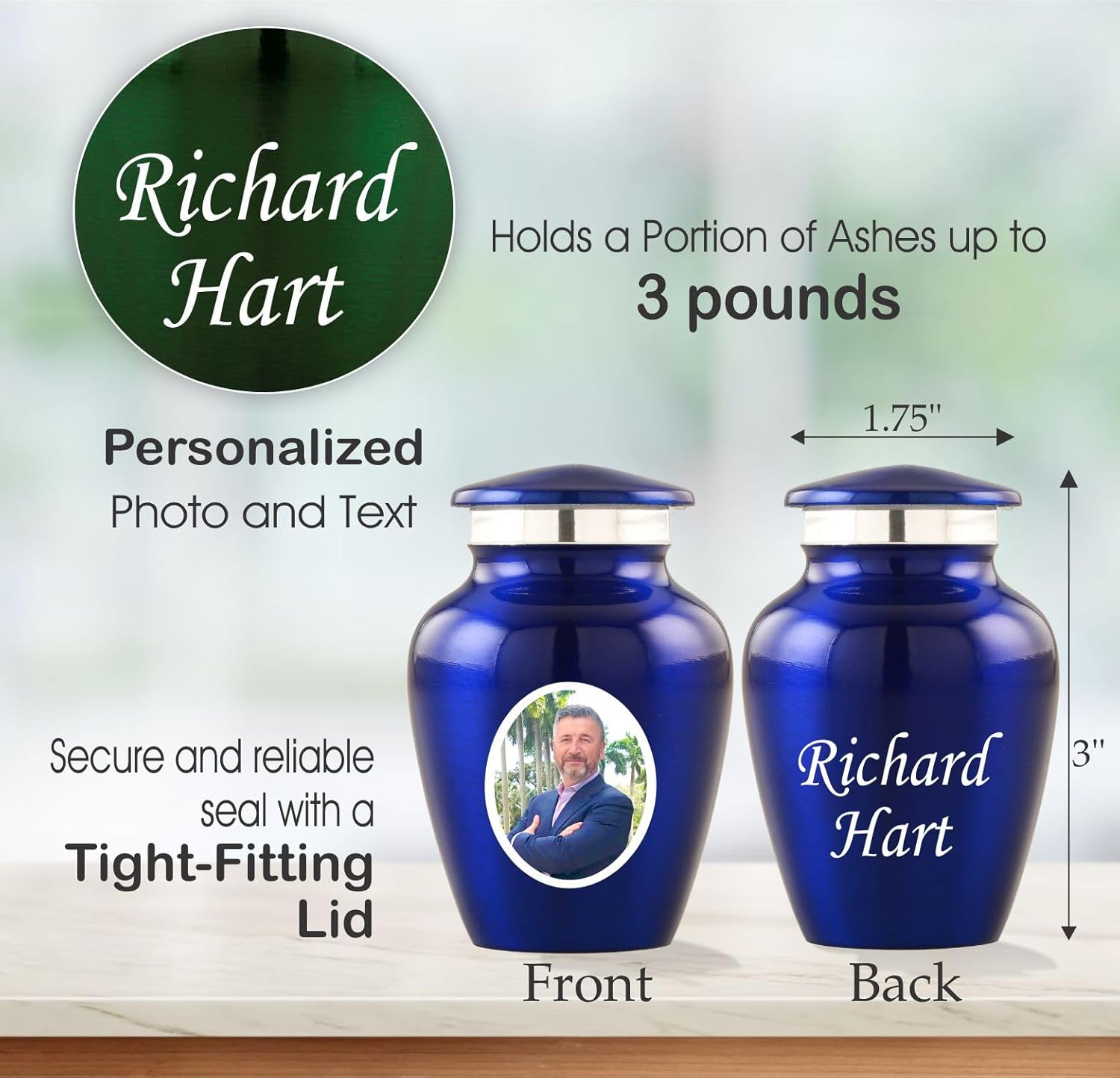 Personalized Photo Cremation Urn - Decorative Urns for Adult Ashes