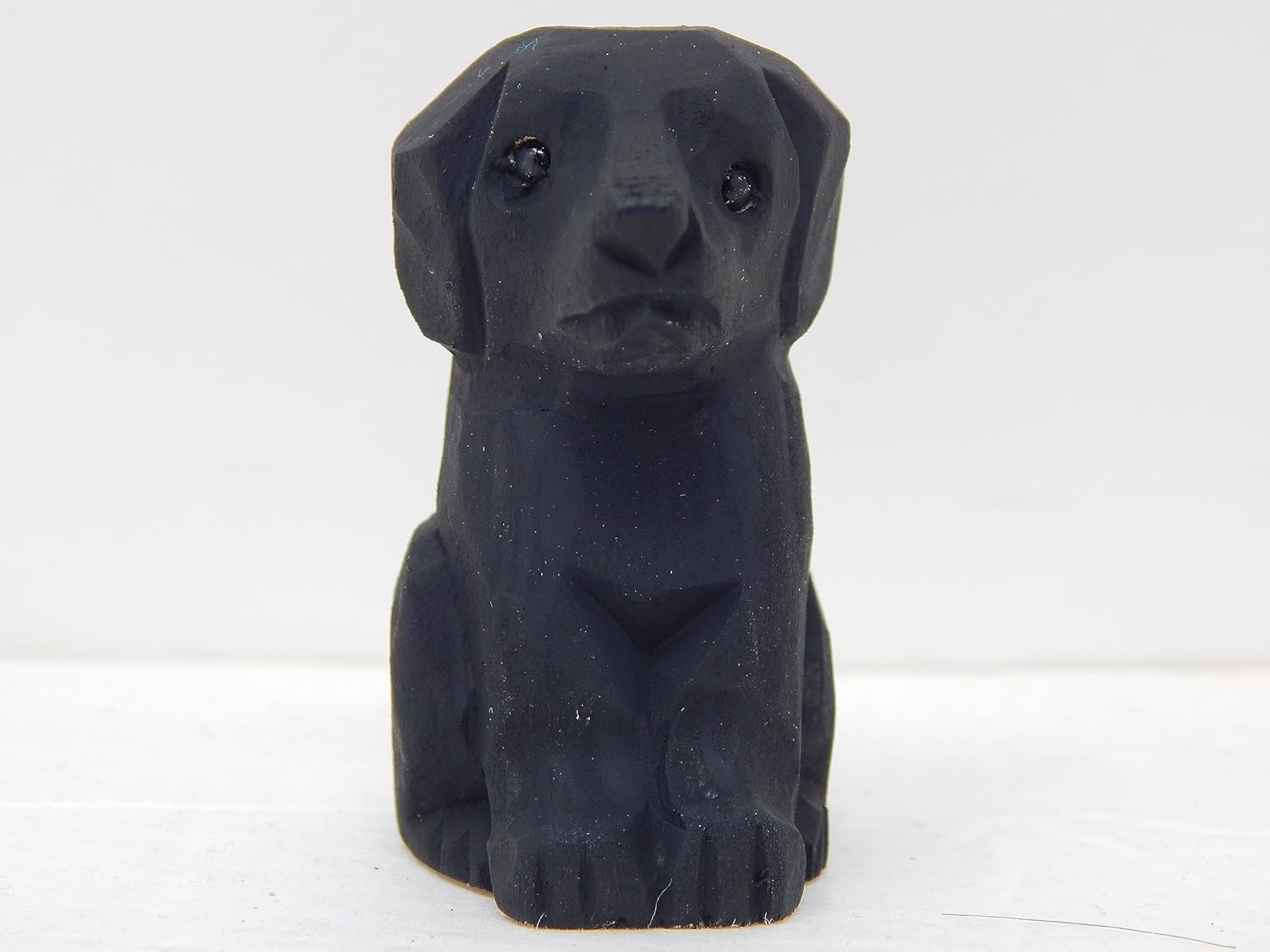Hand-Carved Black Lab Figurine - Miniature Wooden Dog Sculpture