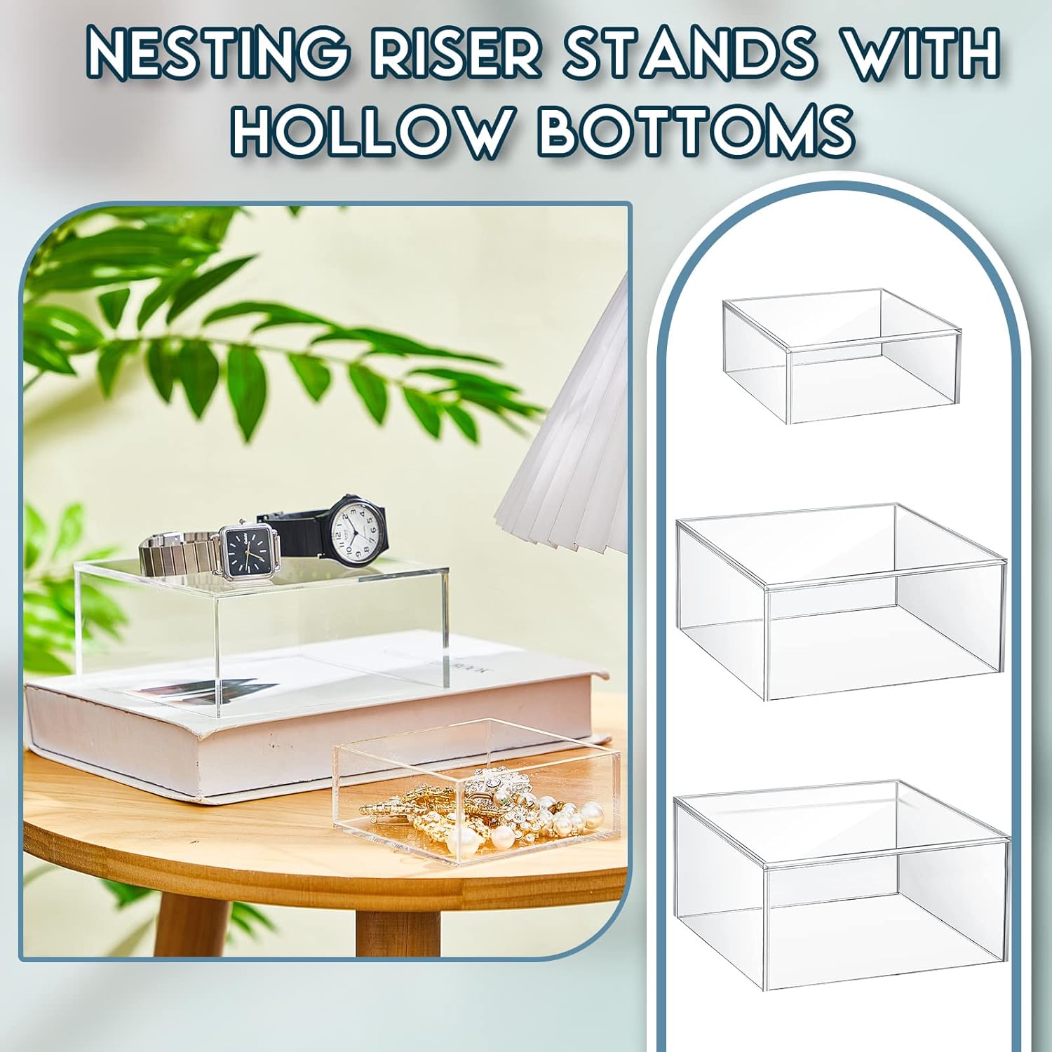 Jerify 6 Pcs Acrylic Risers Display Stands 3 Sizes