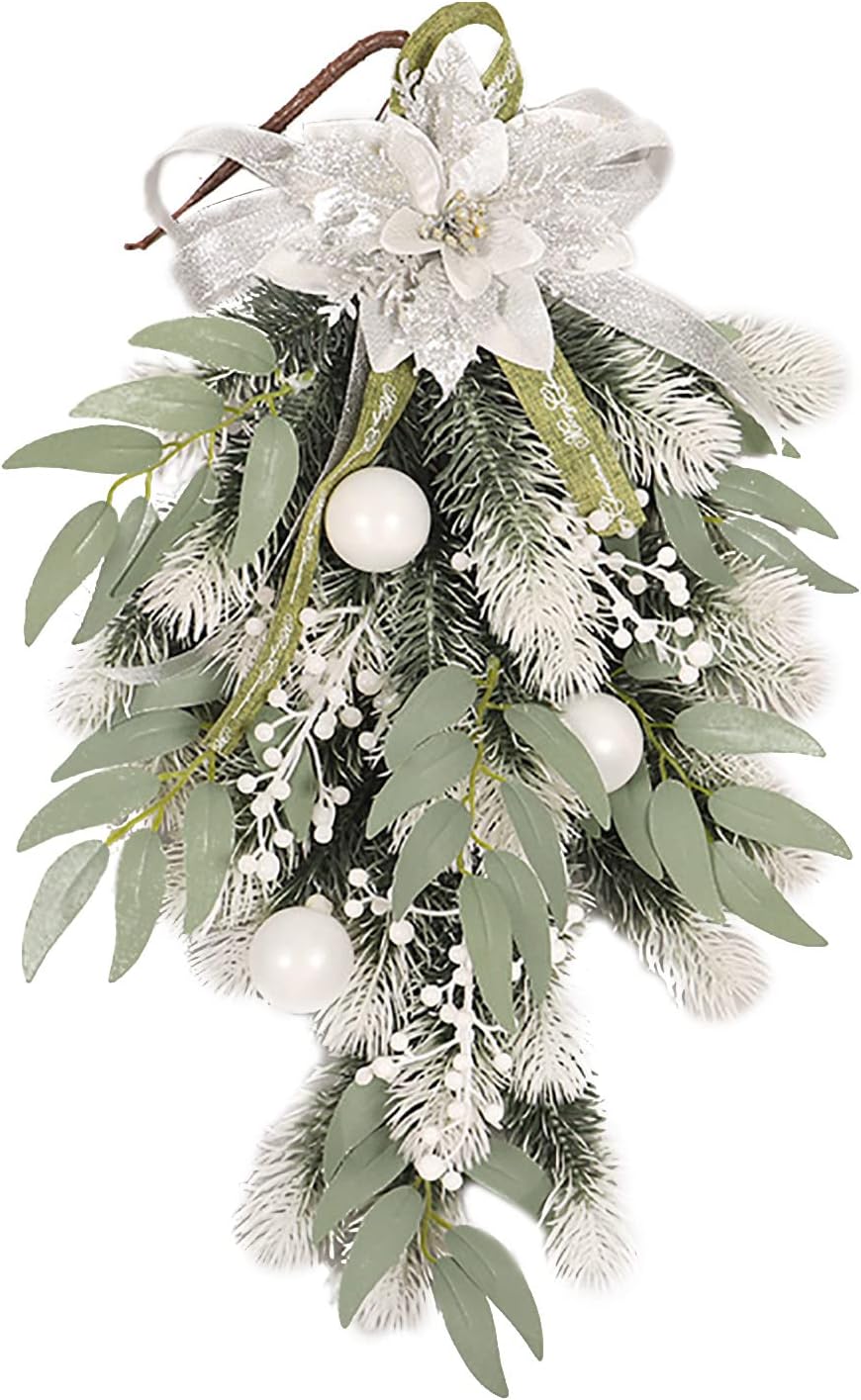 White Wreath Teardrop Wall Decor for Christmas and Wedding