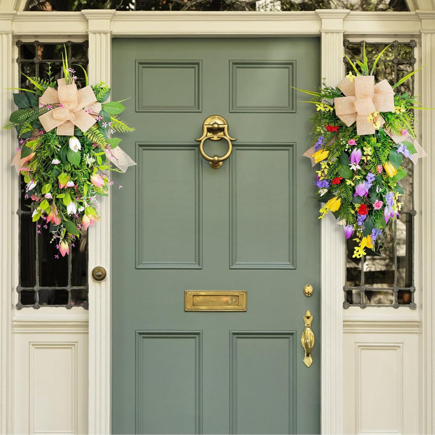 Tulips Teardrop Swag Spring Door Decor Hanging Wreath
